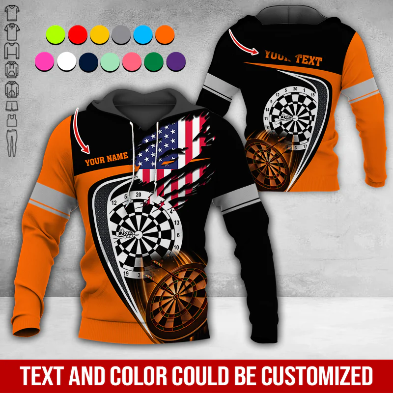 Customized American Flag Darts Premium Hoodie, Personalized Name & Text Darts Premium Hoodie, Perfect Gift For Darts Lovers, Friend, Family - Image 3