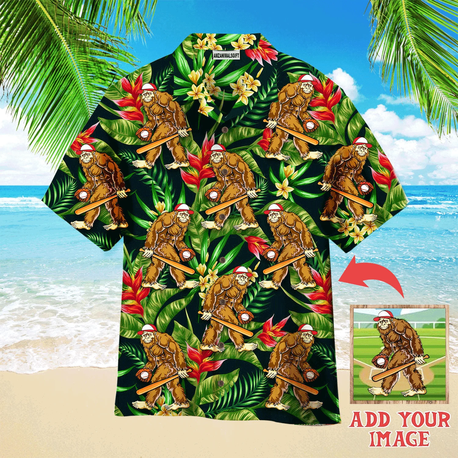 Customized Baseball Hawaiian Shirts, Custom Funny Bigfoot Baseball Hawaiian Shirt - Perfect Gift For Men & Woman, Baseball Lovers