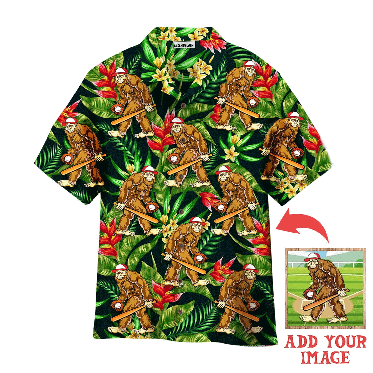 Customized Baseball Hawaiian Shirts, Custom Funny Bigfoot Baseball Hawaiian Shirt - Perfect Gift For Men & Woman, Baseball Lovers - Image 2