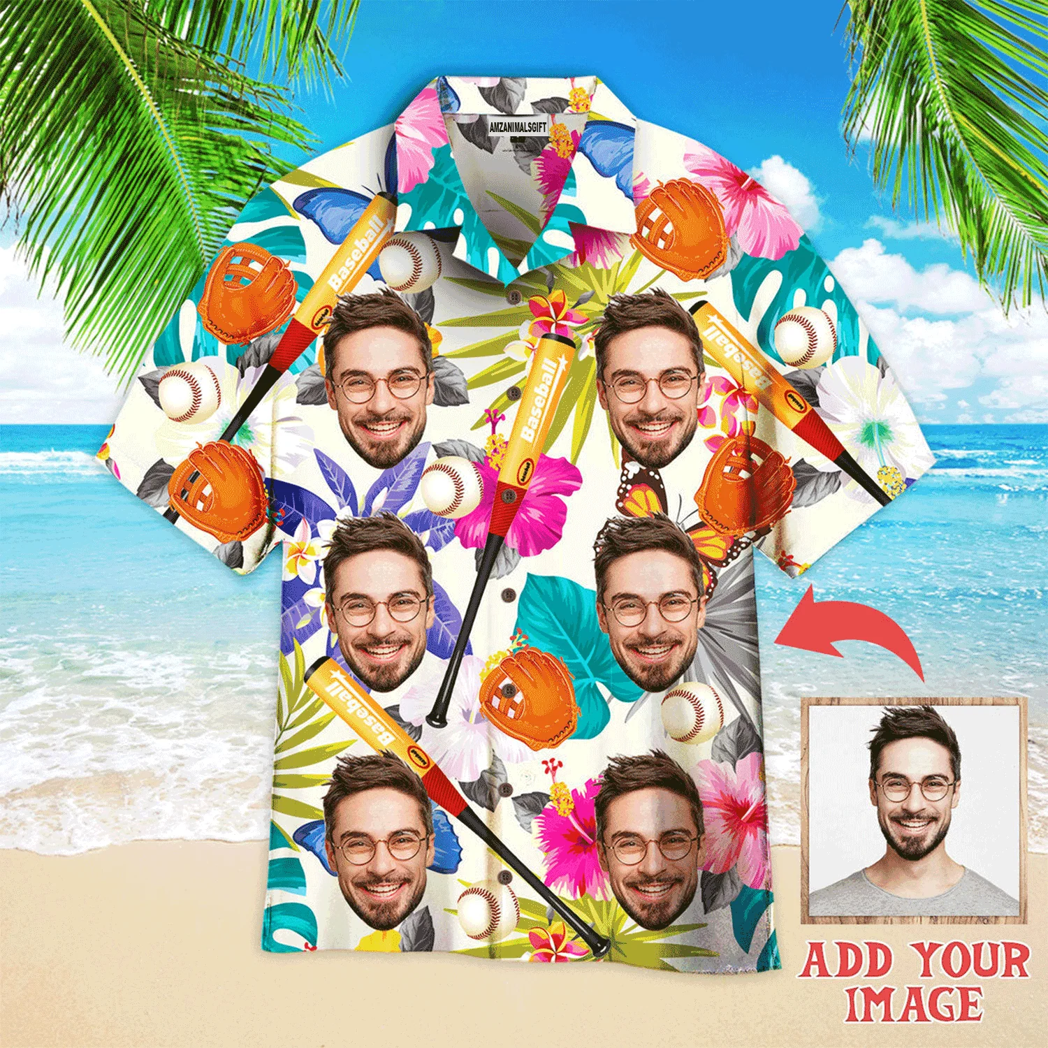 Customized Baseball Hawaiian Shirts, Custom Funny Face Tropical Hawaiian Shirt - Perfect Gift For Men & Woman, Baseball Lovers - Image 2