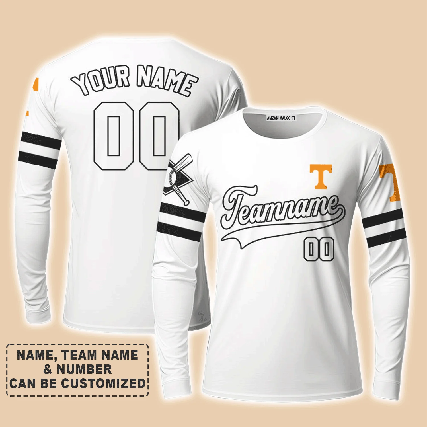 Customized Baseball Long Sleeve Shirt, Indiana Baseball Logo White Custom Long Sleeve Shirt - Perfect Long Sleeve Shirt For Men & Woman, Baseball Lovers - Image 2