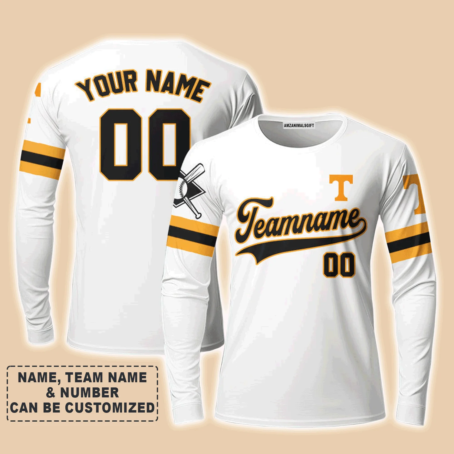 Customized Baseball Long Sleeve Shirt, Indiana Baseball Logo White Custom Long Sleeve Shirt - Perfect Long Sleeve Shirt For Men & Woman, Baseball Lovers - Image 3