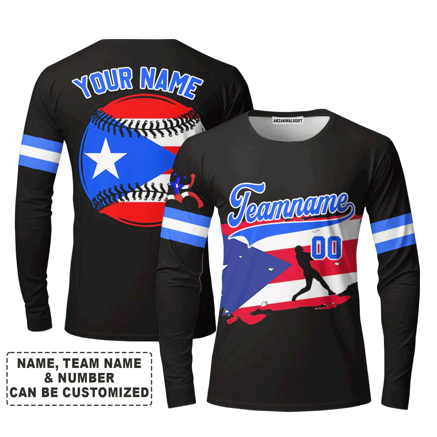 Customized Baseball Long Sleeve Shirt, Puerto Rico Baseball Black White Red Custom Long Sleeve Shirt - Perfect Long Sleeve Shirt For Men & Woman, Baseball Lovers - Image 3