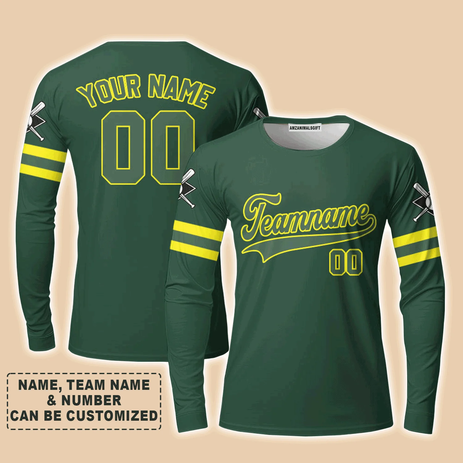 Customized Baseball Men Long Sleeve Shirt, Custom Navy Baseball Green Custom Men Long Sleeve - Perfect Men Long Sleeve Shirt For Men, Baseball Lovers - Image 2