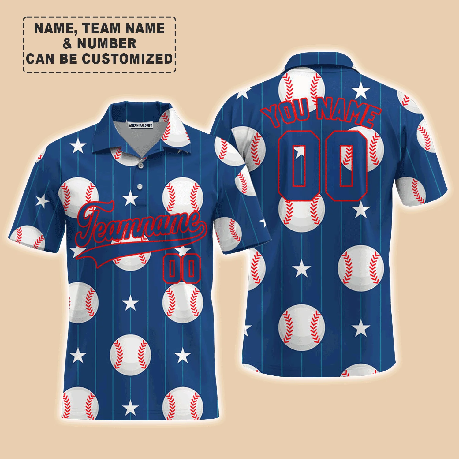 Customized Baseball Men Polo Shirt, Custom Navy Baseball Striped Pattern Custom Polo Shirt - Perfect Polo Shirt For Men, Baseball Lovers - Image 4