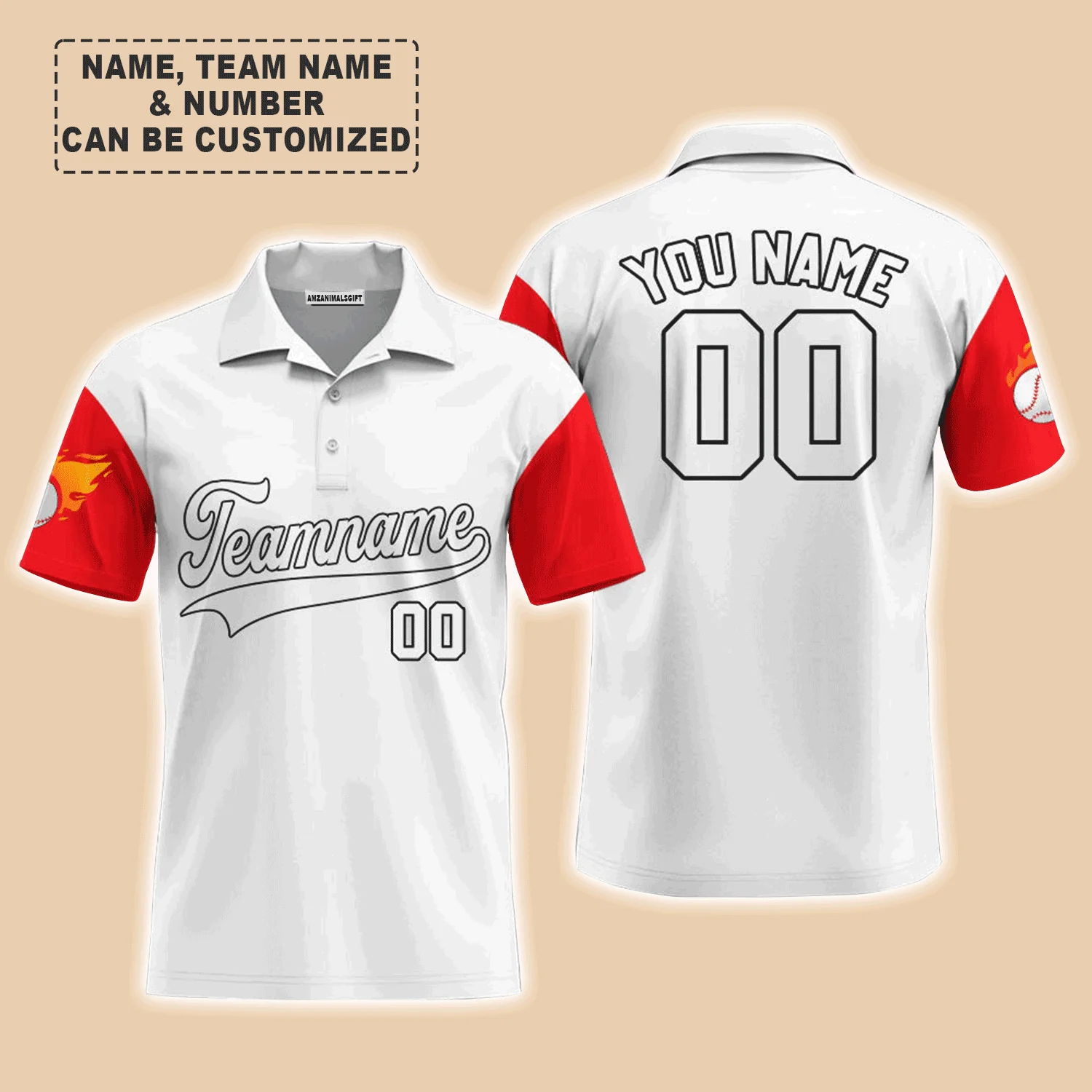 Customized Baseball Men Polo Shirt, Texas Fire Baseball White Red Custom Polo Shirt - Perfect Polo Shirt For Men, Baseball Lovers - Image 3