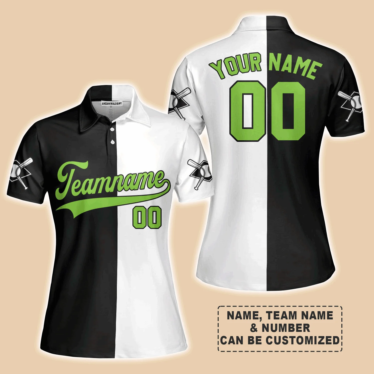 Customized Baseball Women Polo Shirt, Canada Baseball Logo Black White Custom Polo Shirt - Perfect Polo Shirt For Women, Baseball Lovers - Image 2