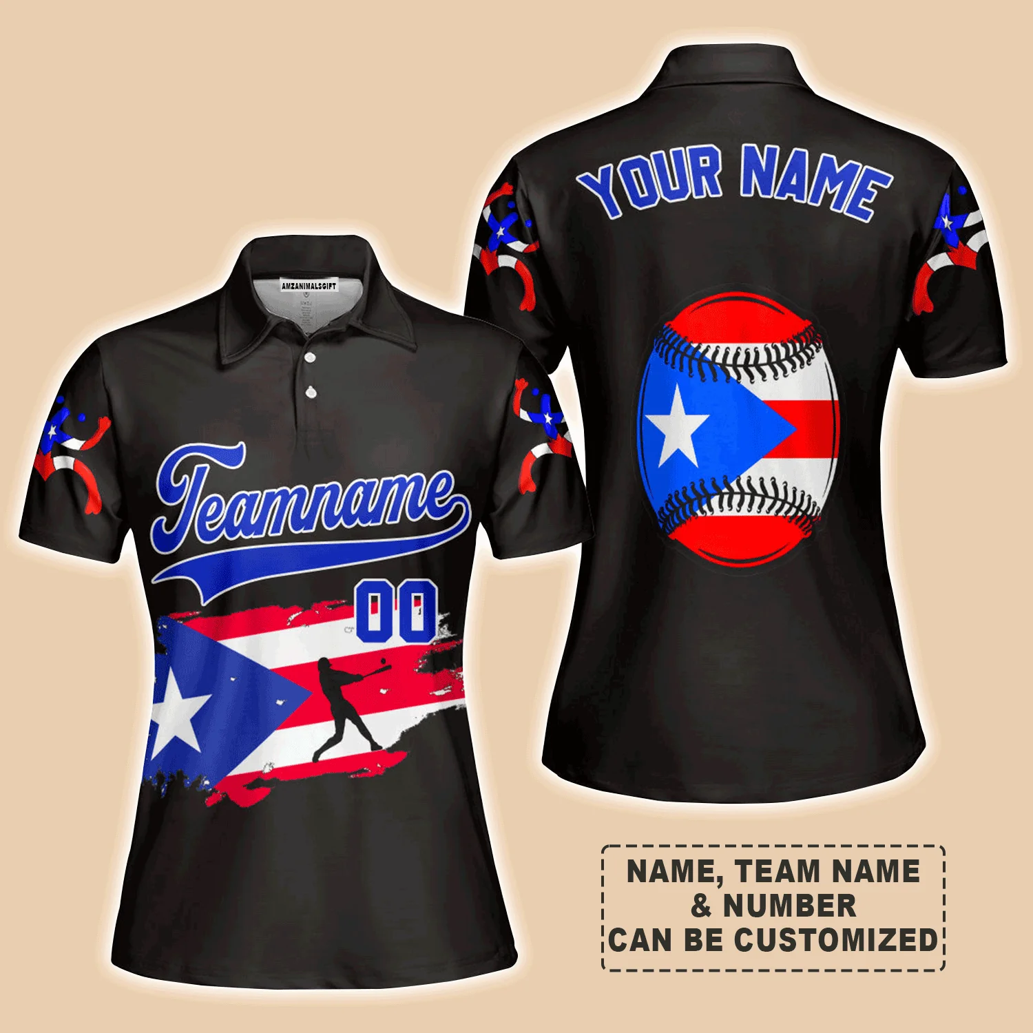 Customized Baseball Women Polo Shirt, Puerto Rico Baseball Black White Red Custom Polo Shirt - Perfect Polo Shirt For Women, Baseball Lovers - Image 3