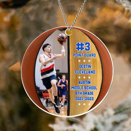 Customized Basketball Photo Circle Acrylic Ornament, Personalized Son Photo Acrylic Ornament - Christmas Gift For Son, Basketball Lovers - Image 2