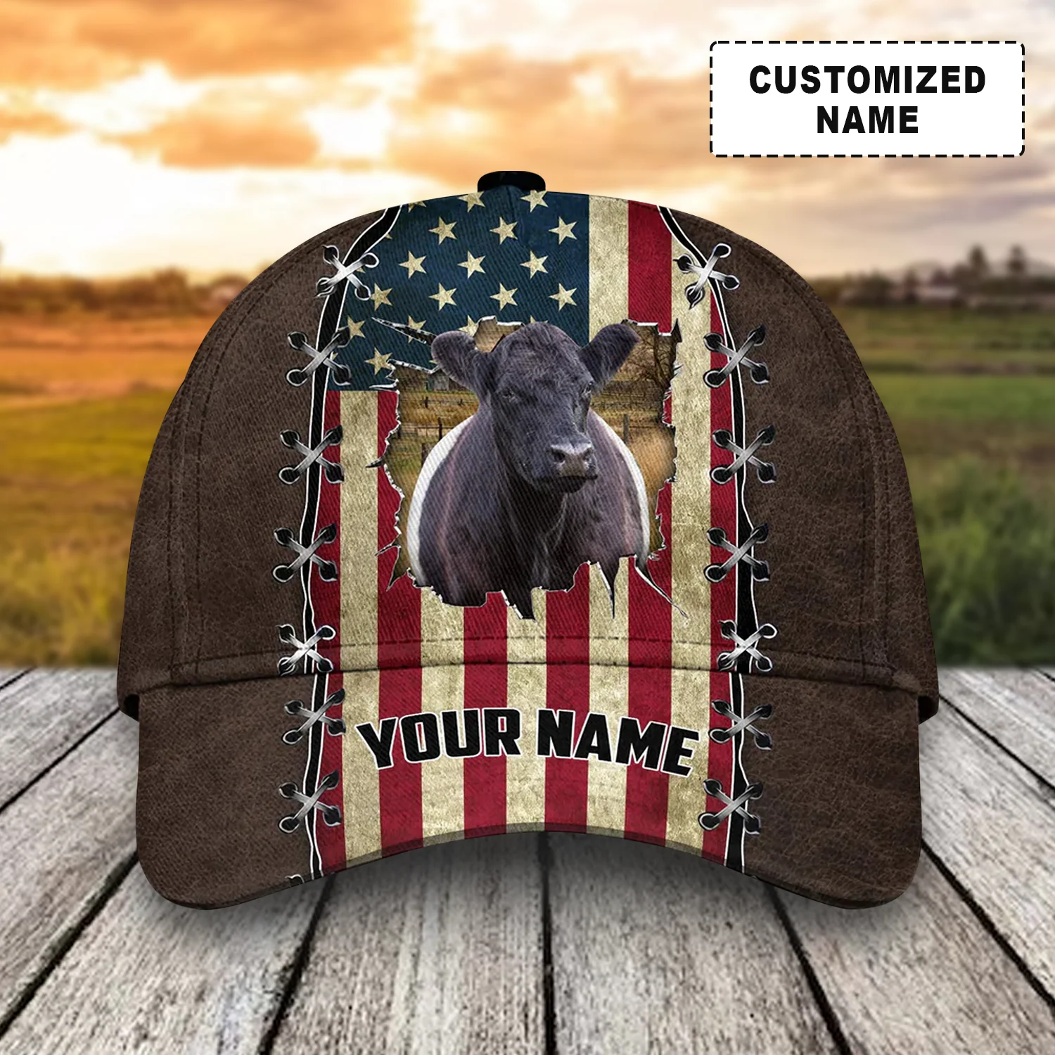 Customized Belted Galloway Cattle Caps Hat, Belted Galloway And American Flag Hats, Farm Hat For Men Women July 4th