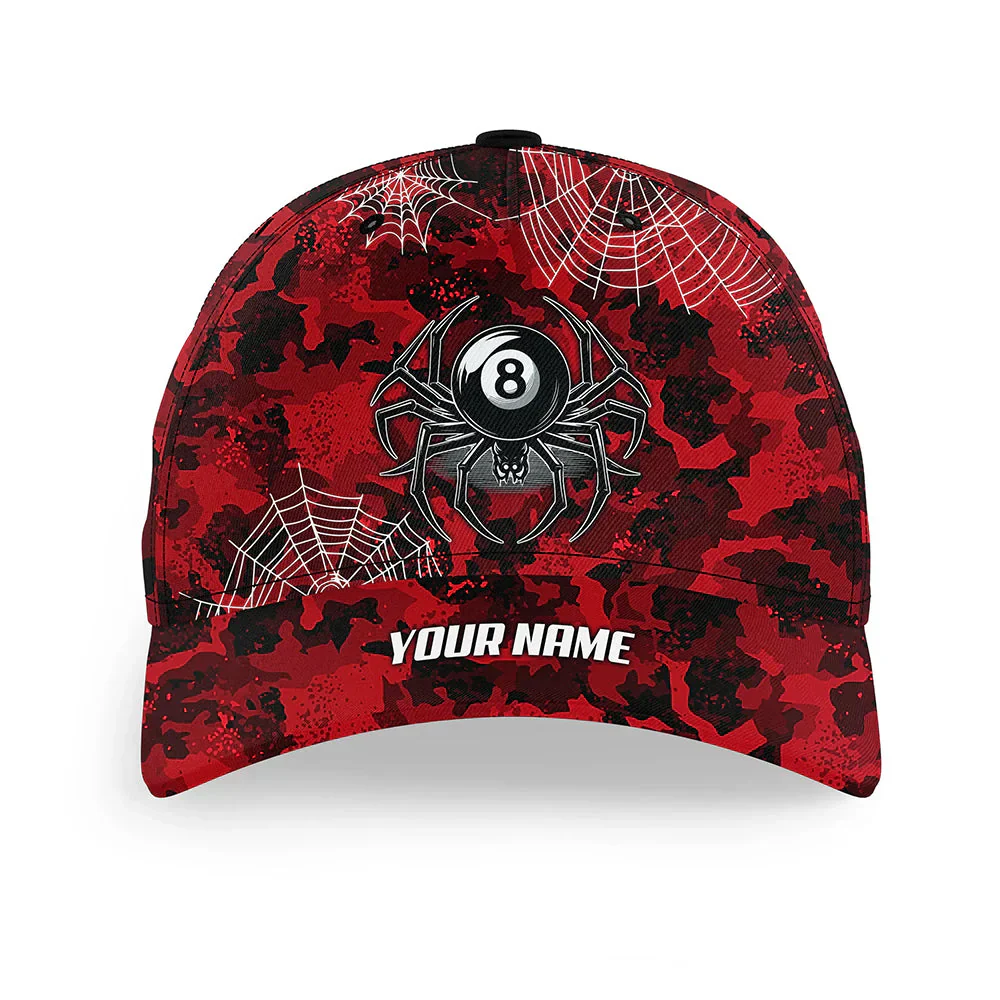 Customized Billiard 8 Ball Pool Red Camo Spider Classic Cap, Perfect Hat Cap For Billiard Players, Billiard Team