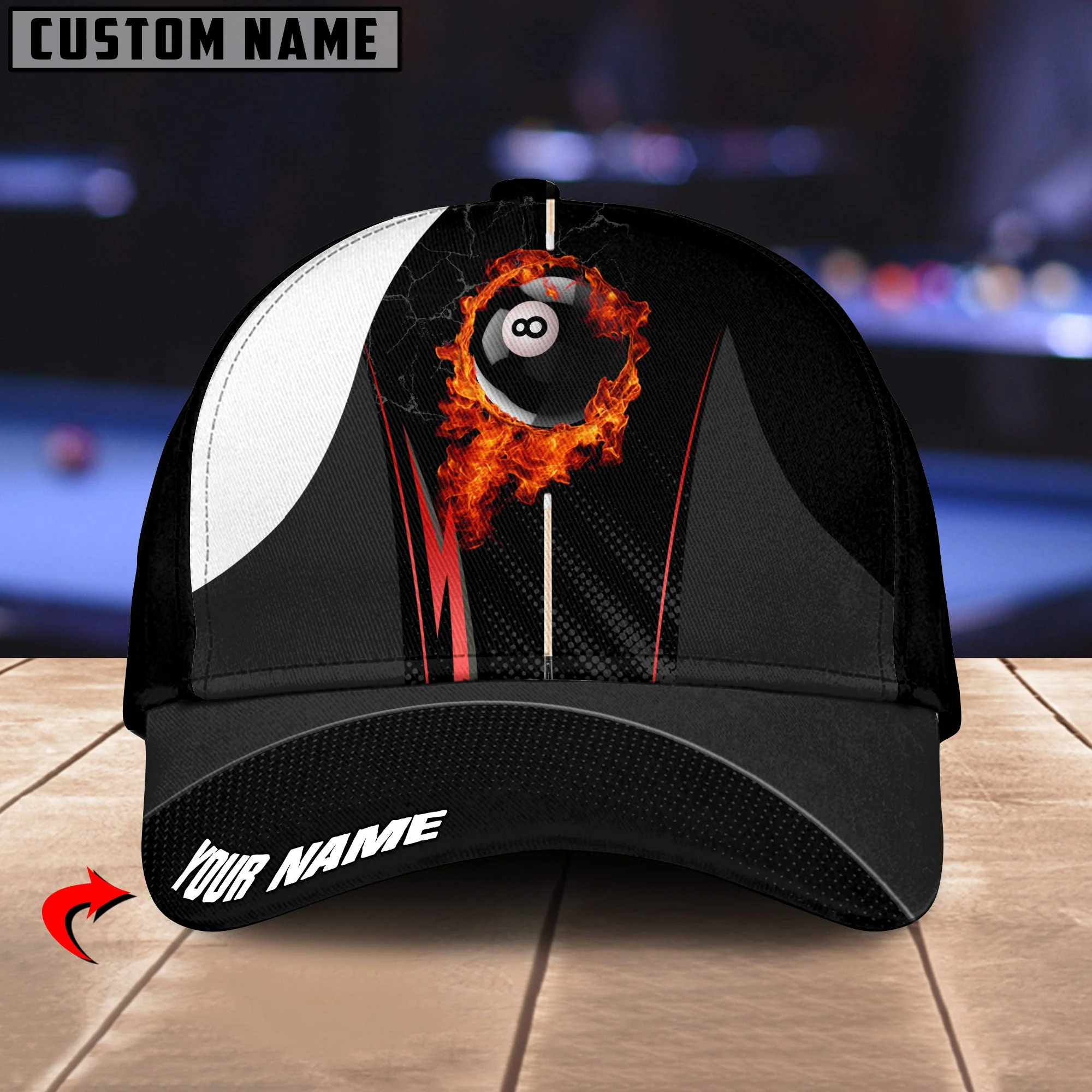 Customized Billiard Cap, Billiard Pool Ball 8 Fire Cue Personalized Name 3D Hats, Best Billiard Pool Hat For Billiard Players - Image 3