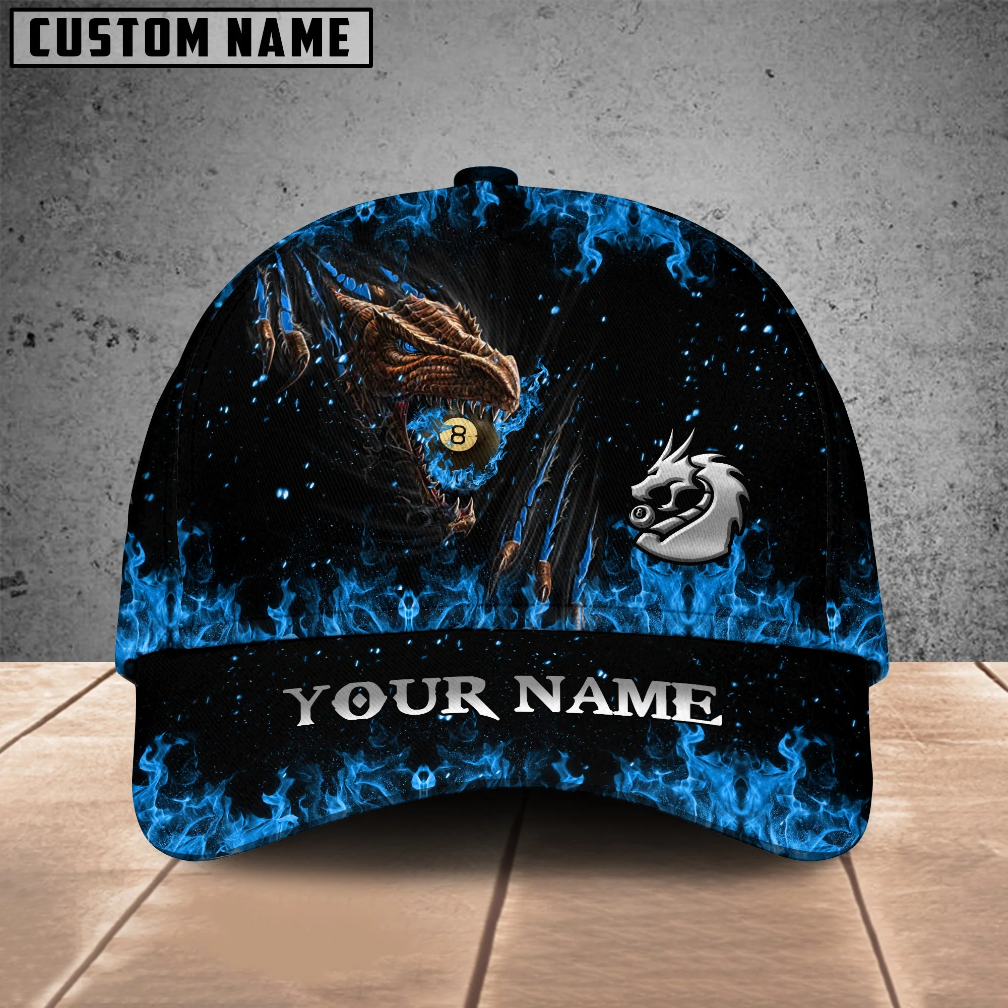 Customized Billiard Cap, Billiard Pool Ball 8 Fire Dragon Personalized Name 3D Hats, Best Billiard Pool Hat For Billiard Players - Image 3