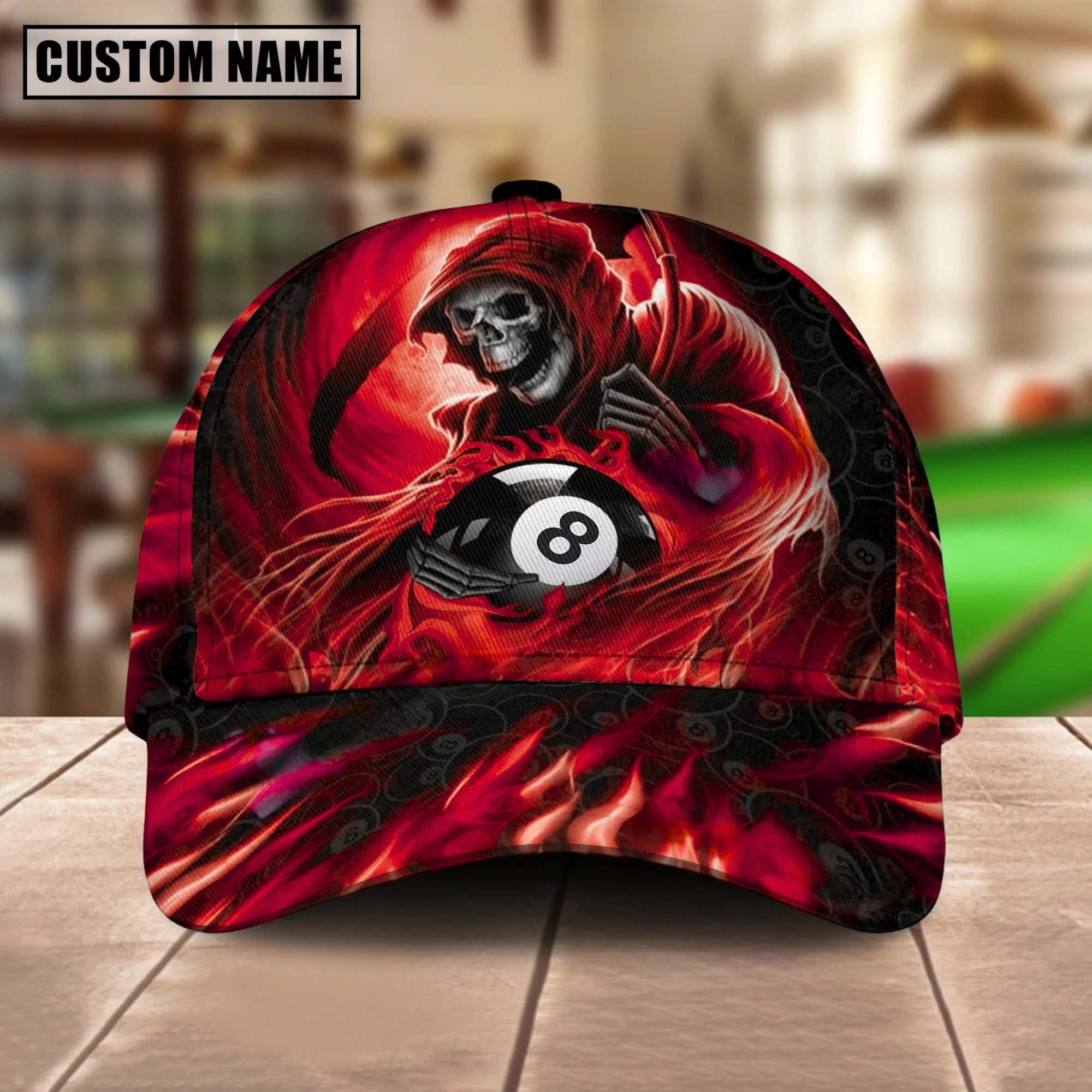 Customized Billiard Cap, Billiard Pool Ball 8 Reaper Art Personalized Name 3D Hats, Best Billiard Pool Hat For Billiard Players (4 Colors) - Image 2