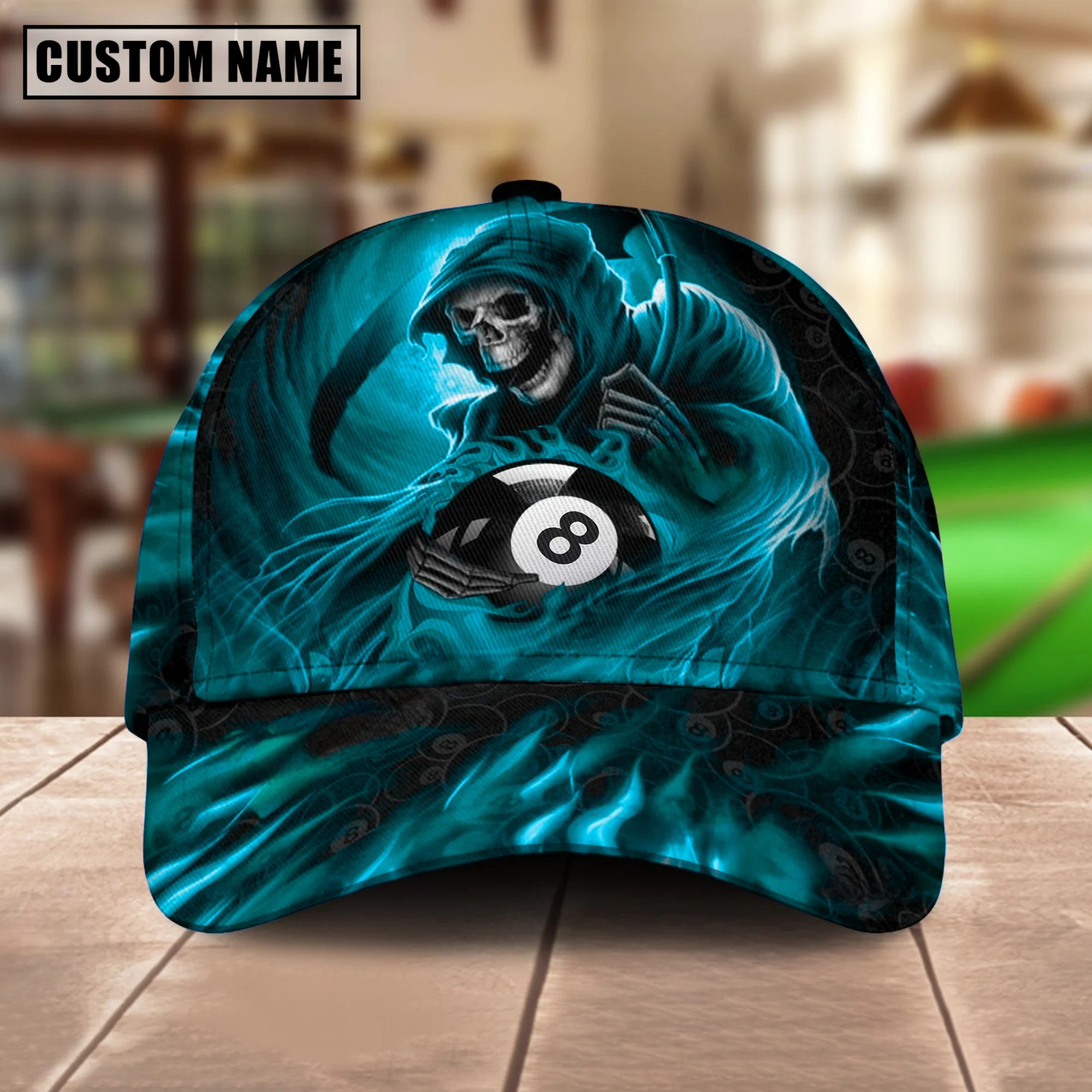 Customized Billiard Cap, Billiard Pool Ball 8 Reaper Art Personalized Name 3D Hats, Best Billiard Pool Hat For Billiard Players (4 Colors) - Image 3