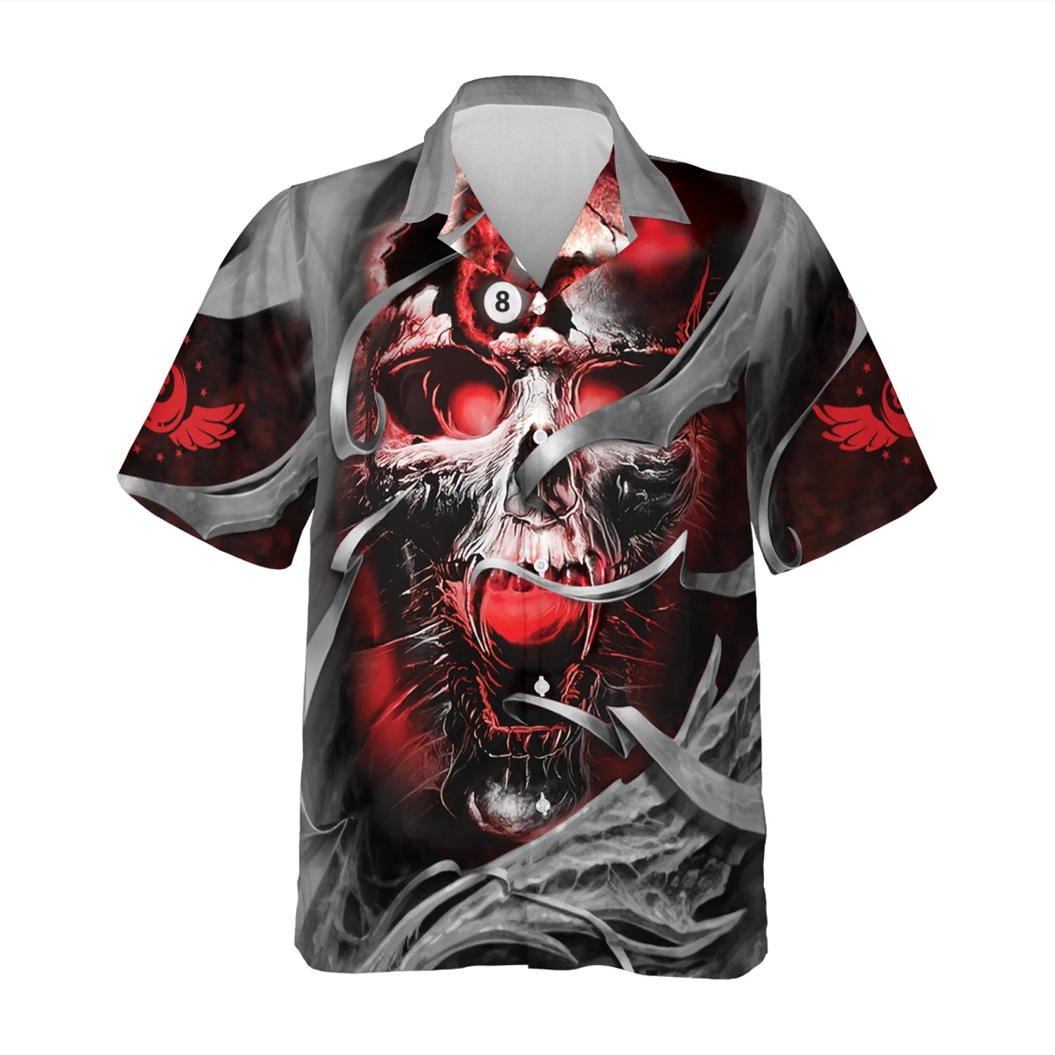 Customized Billiard Hawaiian Shirts, Red Skull Reaper Pool 8 Ball Personalized Aloha Shirt - Gift For Billiard Lovers, Billiard Players - Image 3
