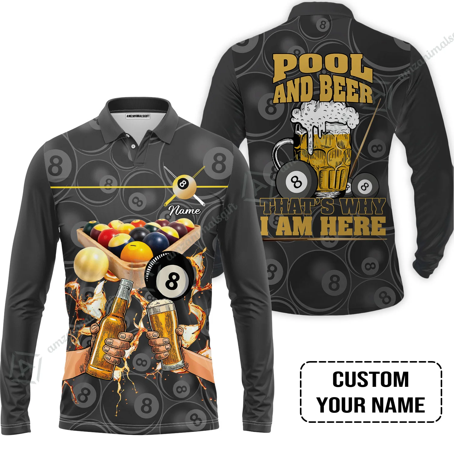 Customized Billiard Men Polo Shirt, Personalized Billiard Pool And Beer That's Why I am Here Polo Shirt - Image 3