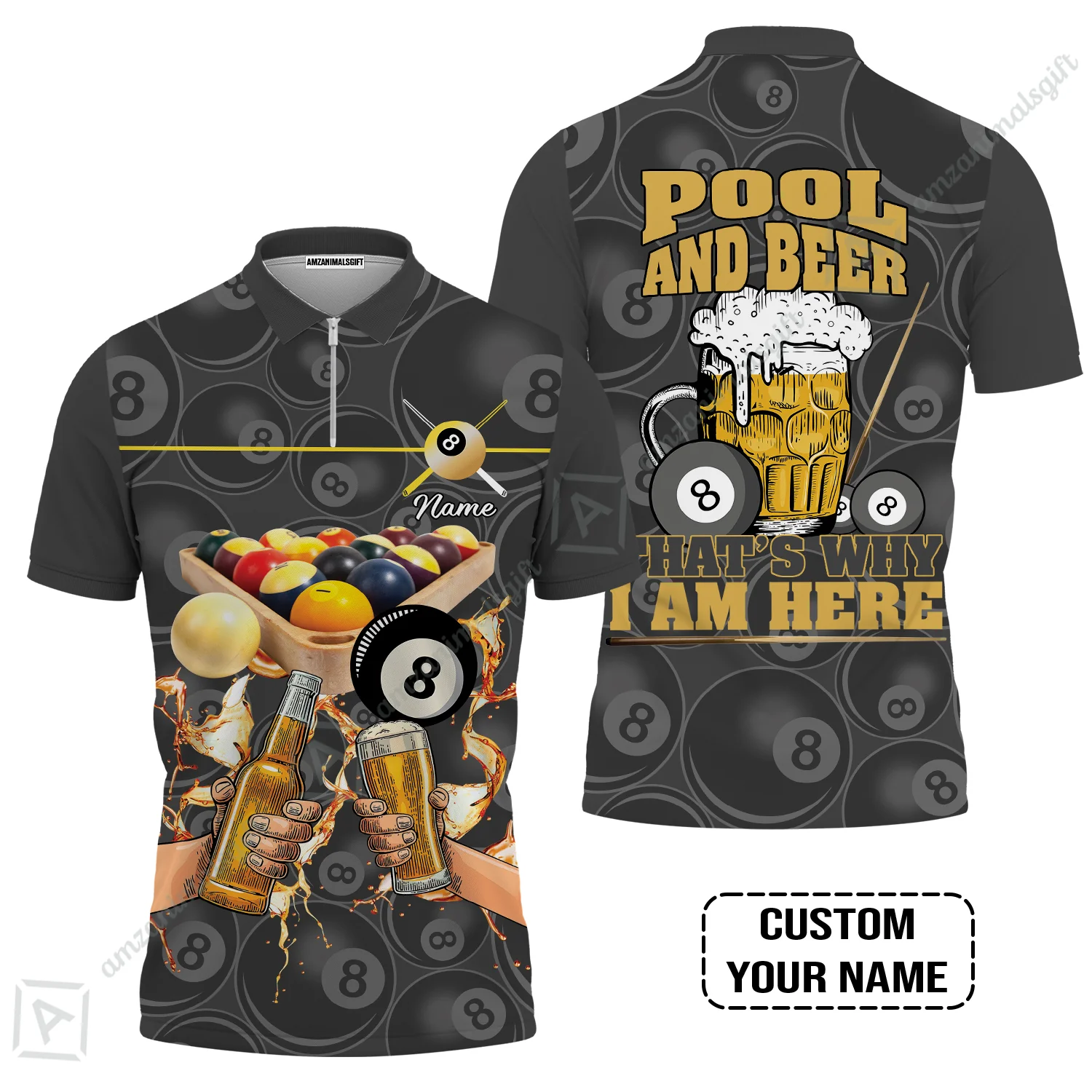 Customized Billiard Men Polo Shirt, Personalized Billiard Pool And Beer That's Why I am Here Polo Shirt - Image 4