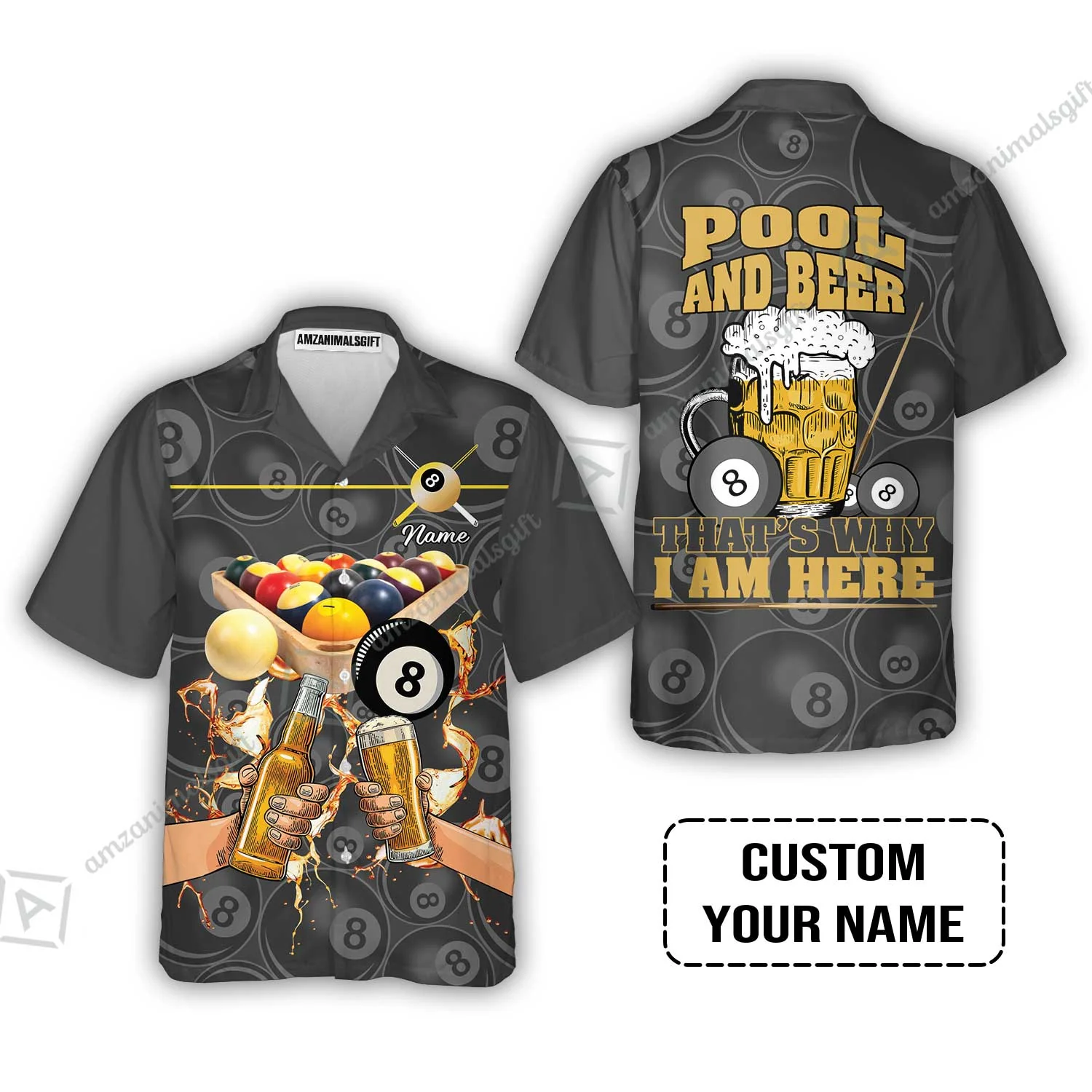 Customized Billiard T-Shirt, Personalized Billiard Pool And Beer That's Why I am Here T-Shirt - Image 3
