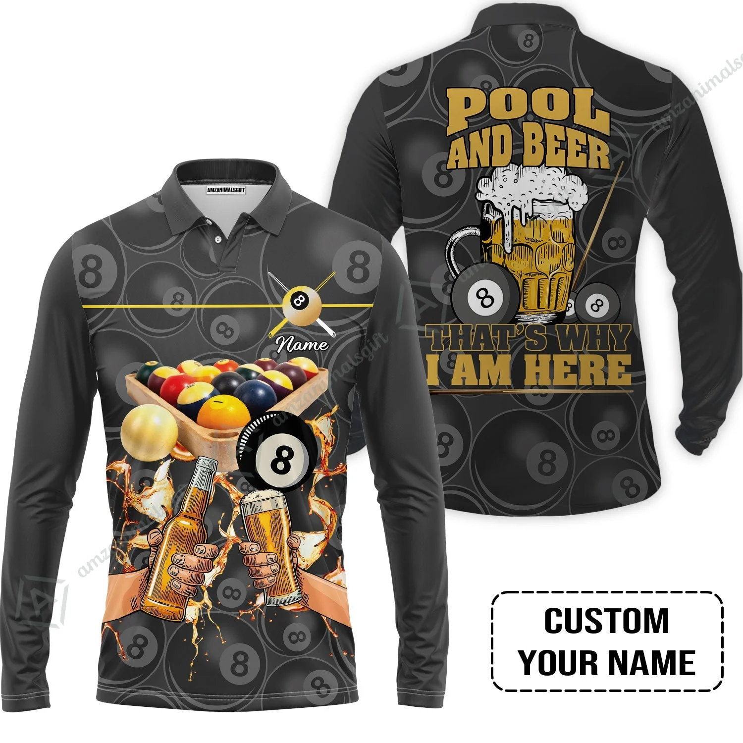 Customized Billiard Zip Polo Shirt, Personalized Billiard Pool And Beer That's Why I am Here Zip Polo Shirt - Image 3