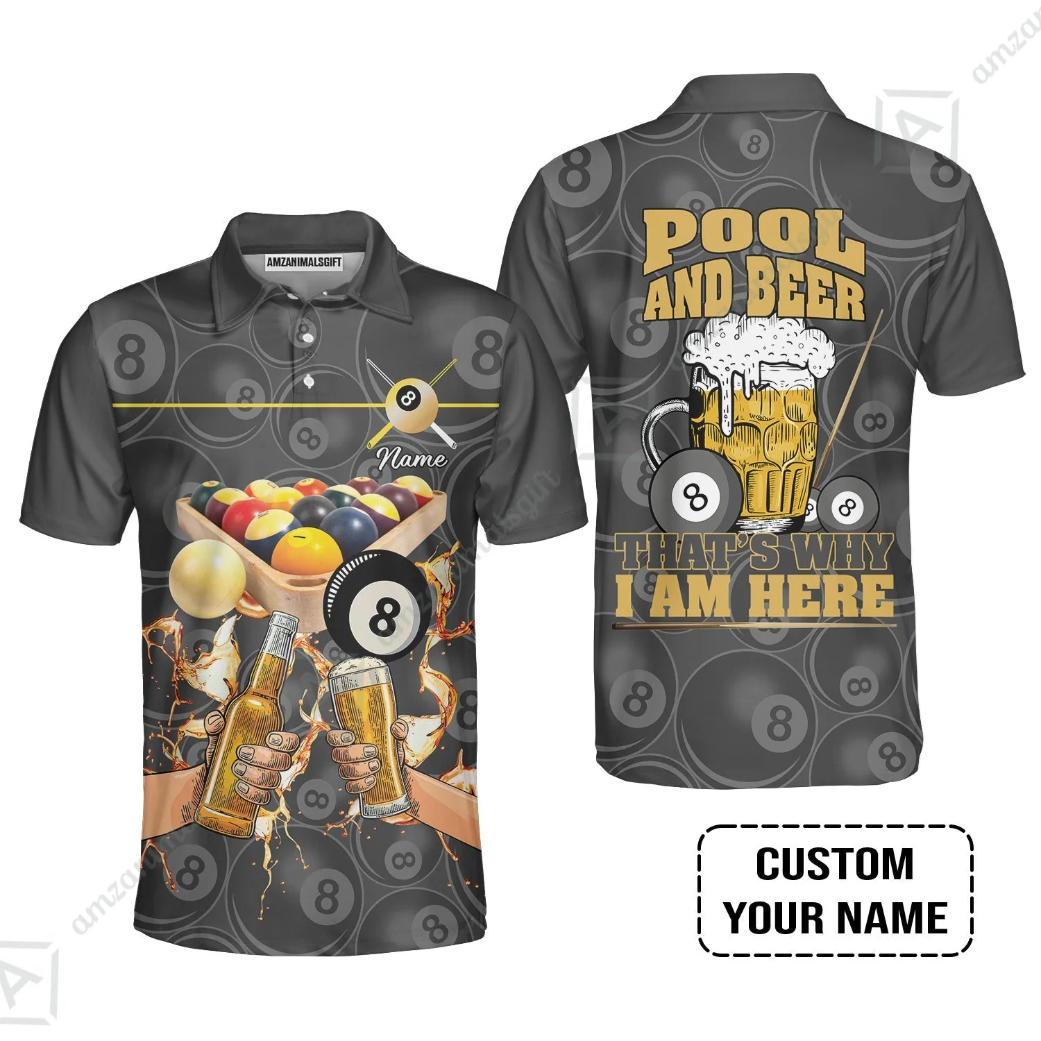 Customized Billiard Zip Polo Shirt, Personalized Billiard Pool And Beer That's Why I am Here Zip Polo Shirt - Image 4