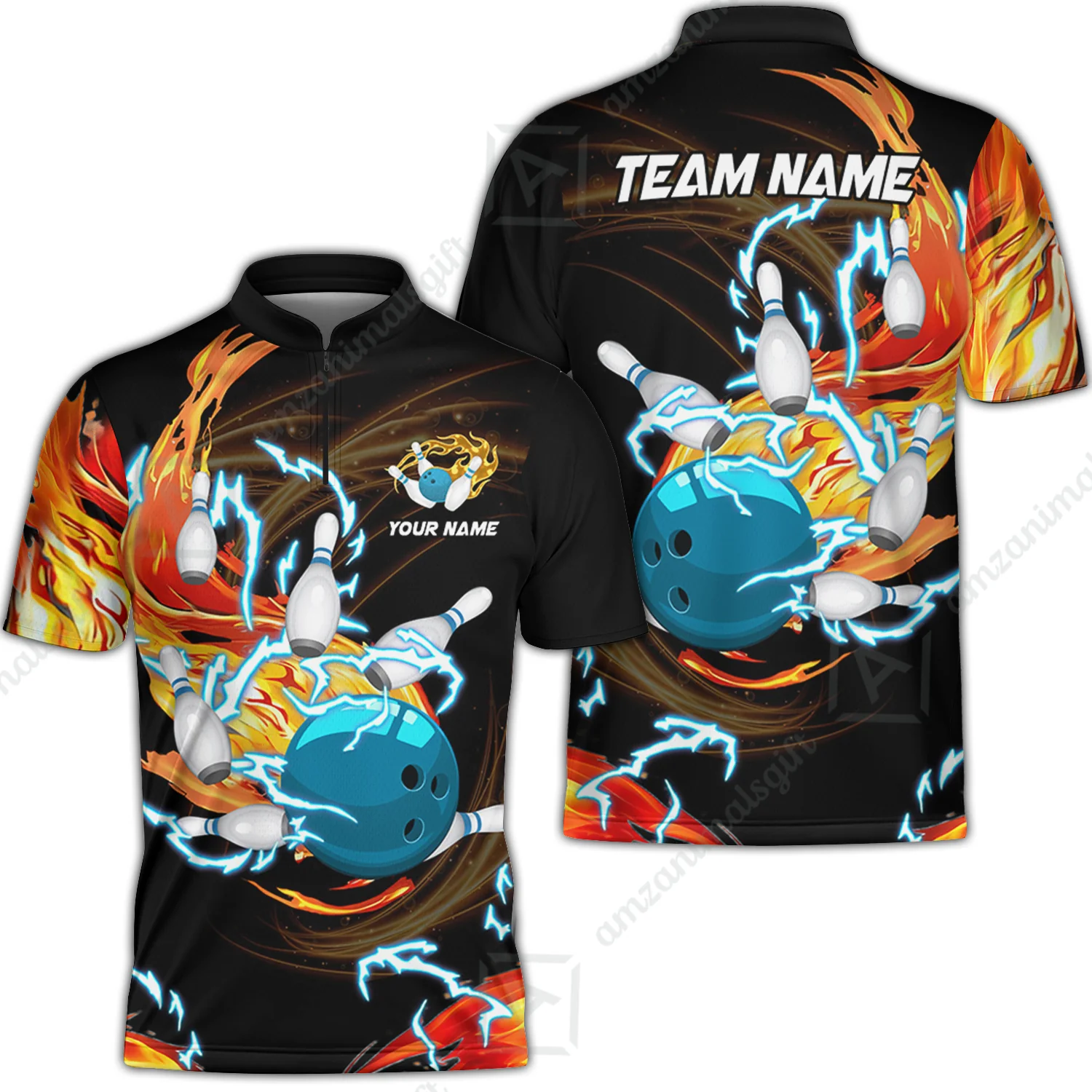 Customized Bowling Bowling Jersey Shirts, Bowling Ball & Pins Breath Of Thunder Flame Multicolor Option, Perfect Outfit For Bowlers - Image 3