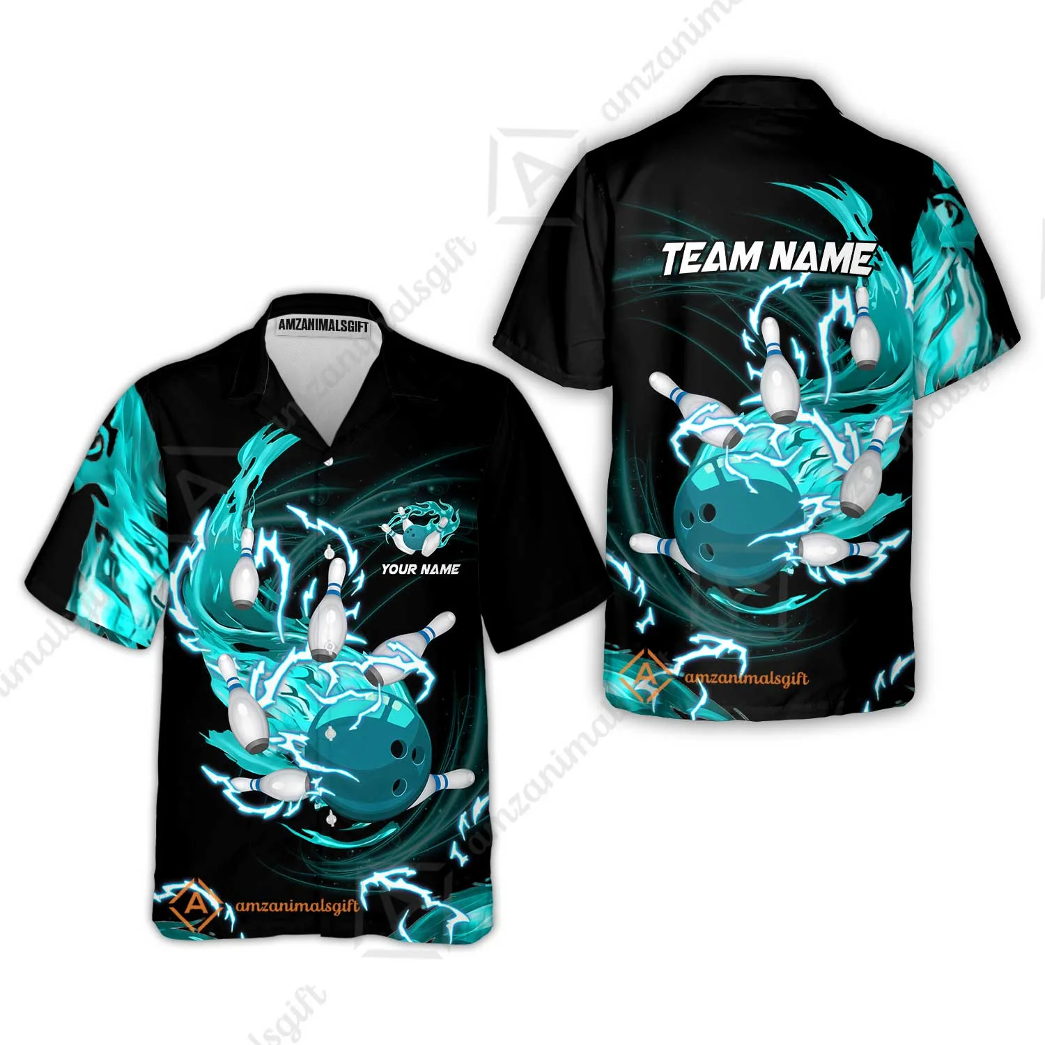 Customized Bowling Hawaiian Shirt, Bowling Ball & Pins Breath Of Thunder Flame Multicolor Option, Perfect Outfit For Bowlers - Image 3
