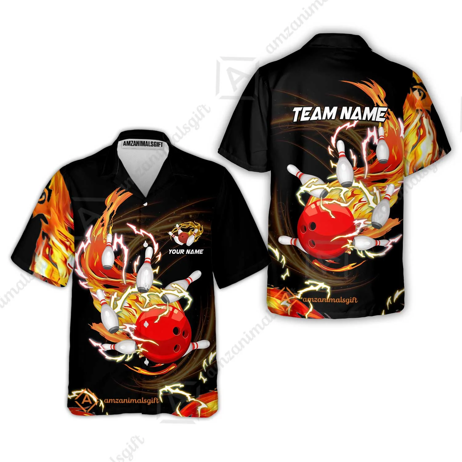 Customized Bowling Hawaiian Shirt, Bowling Ball & Pins Breath Of Thunder Flame Multicolor Option, Perfect Outfit For Bowlers - Image 4