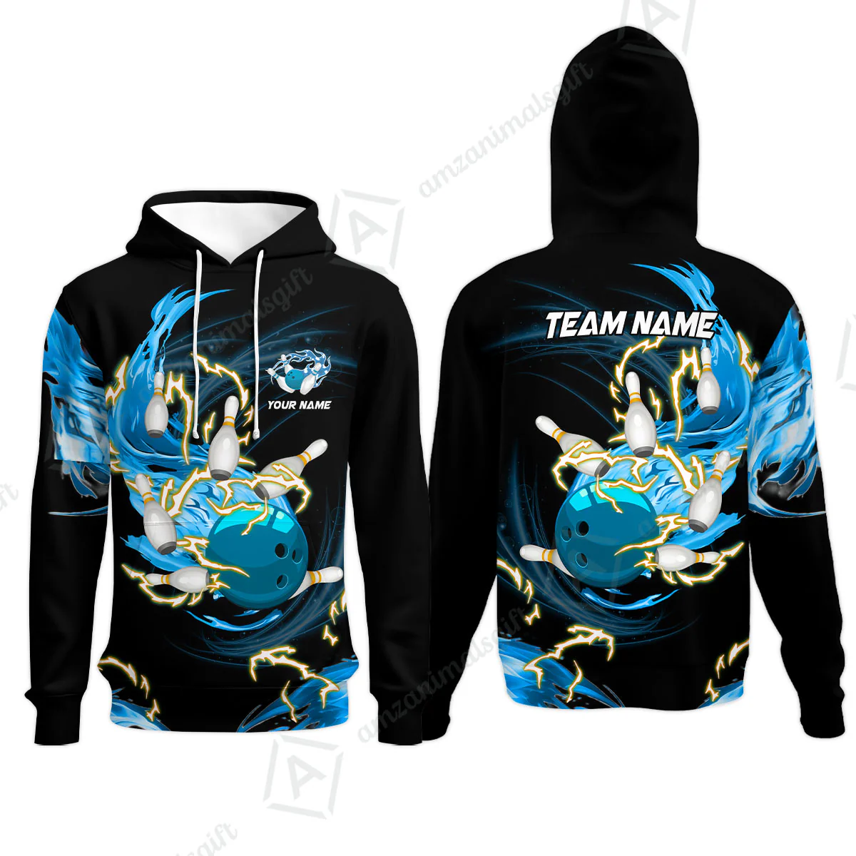 Customized Bowling Hoodie, Bowling Ball & Pins Breath Of Thunder Flame Multicolor Option, Perfect Outfit For Bowlers - Image 2