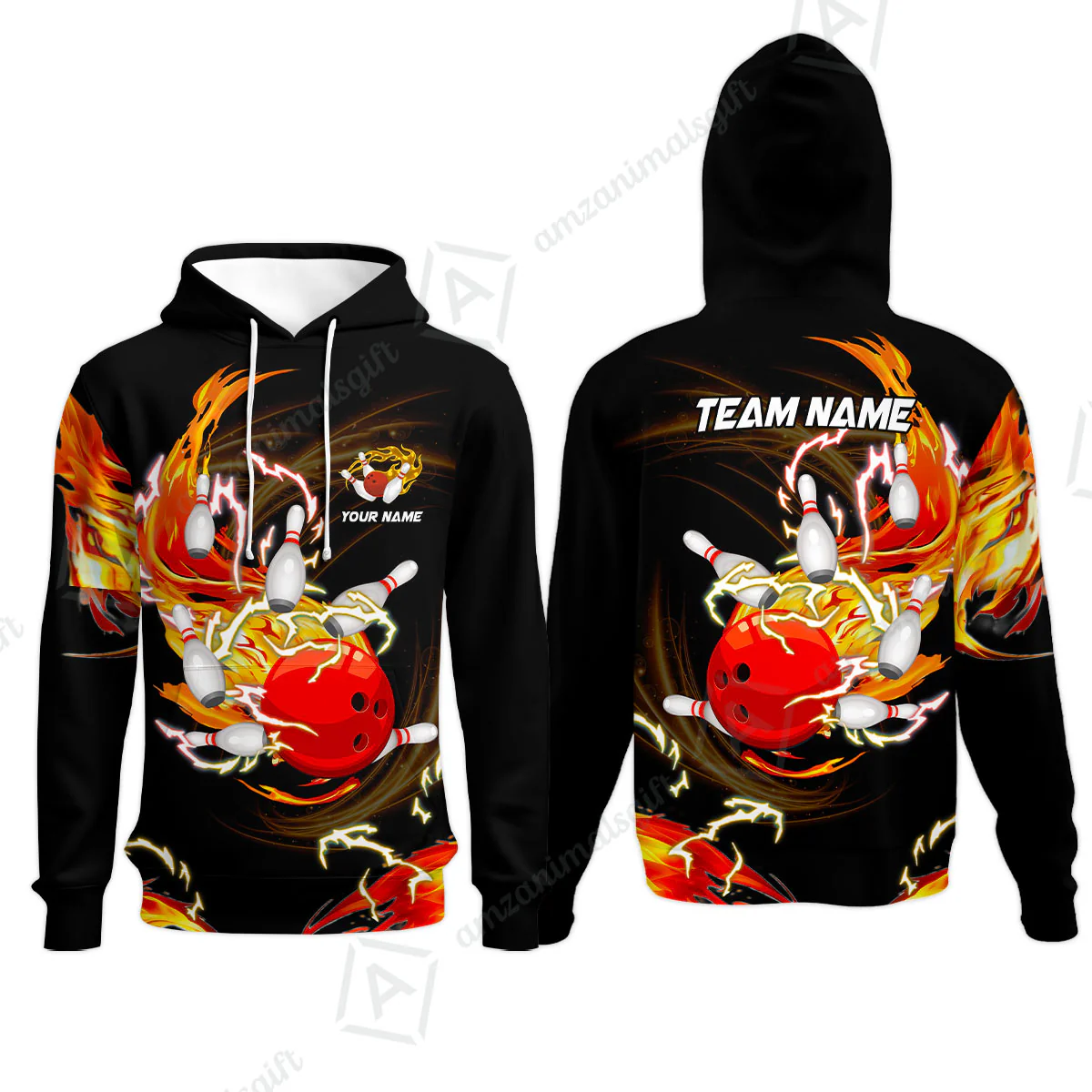 Customized Bowling Hoodie, Bowling Ball & Pins Breath Of Thunder Flame Multicolor Option, Perfect Outfit For Bowlers - Image 3
