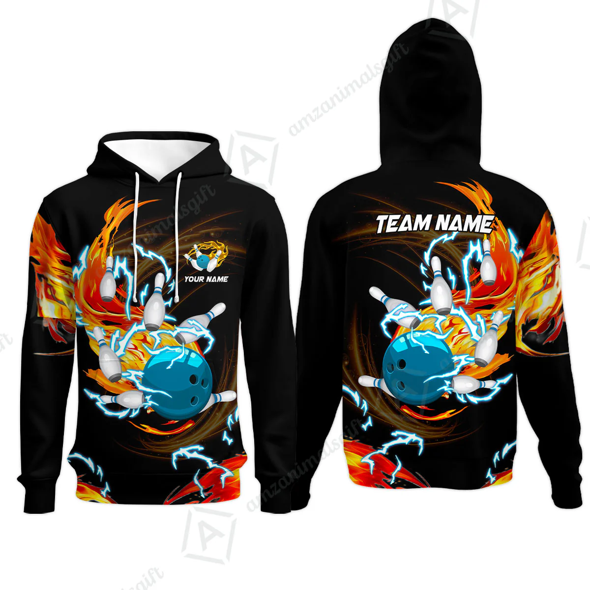 Customized Bowling Hoodie, Bowling Ball & Pins Breath Of Thunder Flame Multicolor Option, Perfect Outfit For Bowlers - Image 4