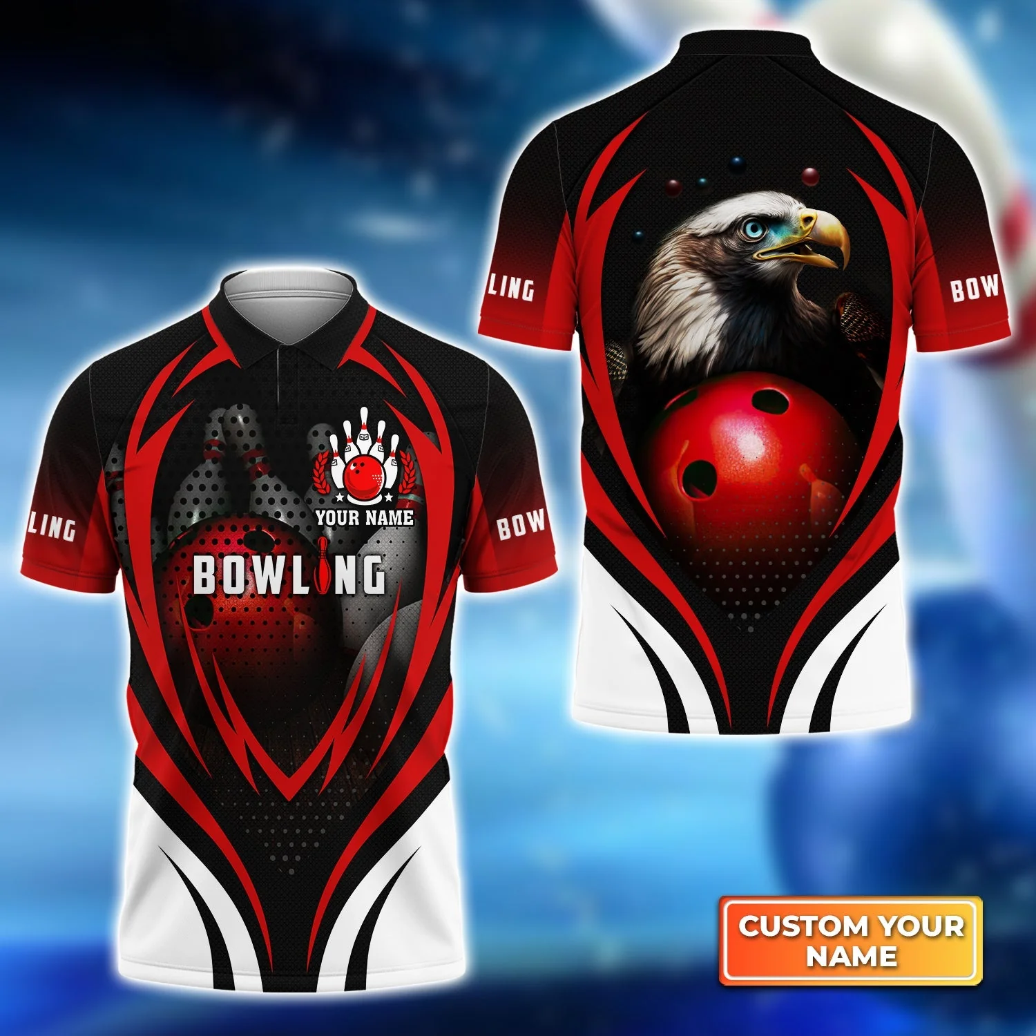 Customized Bowling Hoodie, Eagle Bowling Team Ten Pin  Personalized Red Black Shirt For Friend, Family, Bowling Players - Image 7
