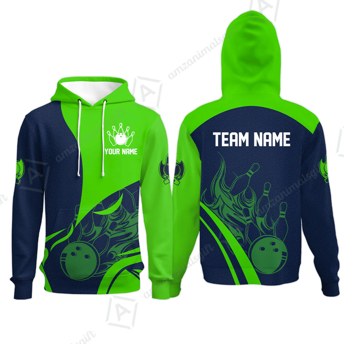 Customized Bowling Hoodie, Flame Bowling Multicolor Custom Team Uniform Hoodie, Jersey for Bowlers - Image 3