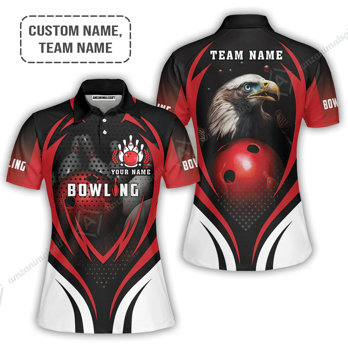 Customized Bowling Jersey, Eagle Bowling Team Ten Pin  Personalized Red Black Shirt For Friend, Family, Bowling Players - Image 3