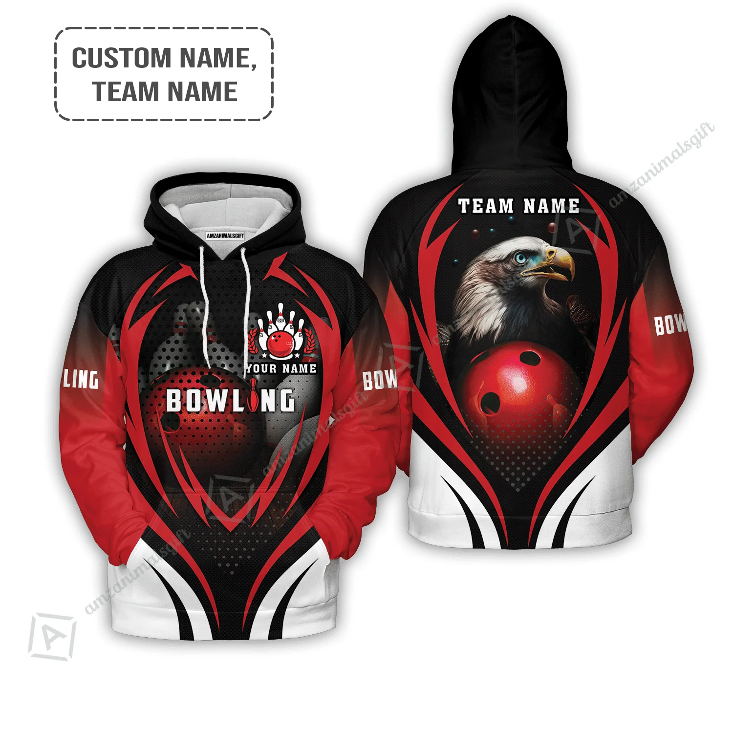 Customized Bowling Jersey, Eagle Bowling Team Ten Pin  Personalized Red Black Shirt For Friend, Family, Bowling Players - Image 5
