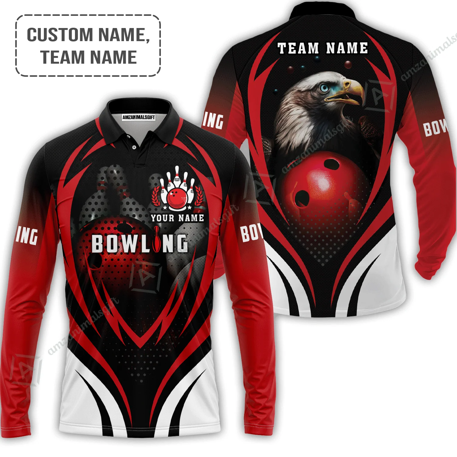 Customized Bowling Jersey, Eagle Bowling Team Ten Pin  Personalized Red Black Shirt For Friend, Family, Bowling Players - Image 6