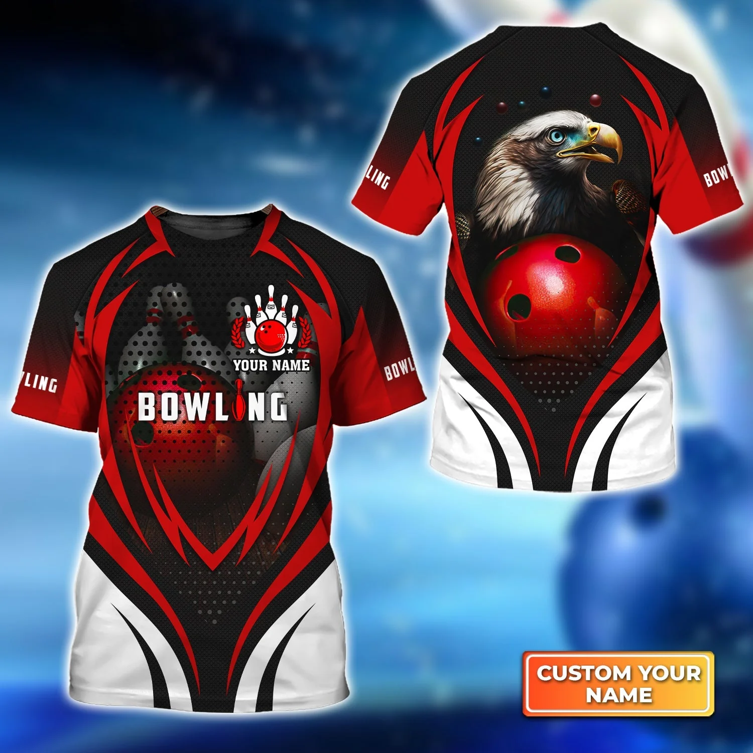 Customized Bowling Jersey, Eagle Bowling Team Ten Pin  Personalized Red Black Shirt For Friend, Family, Bowling Players - Image 8