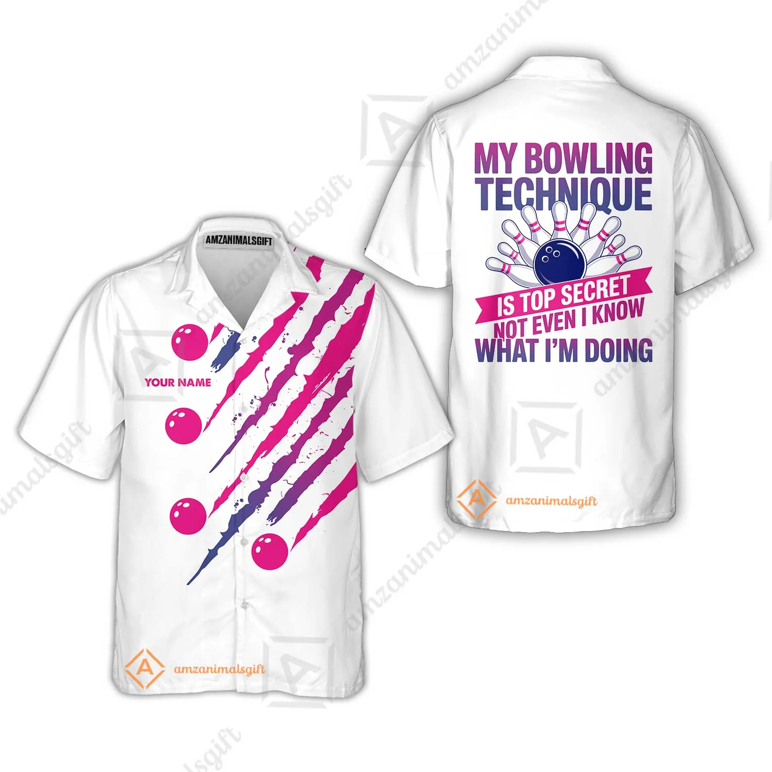 Customized Bowling Jersey, My Bowling Technique Is Top Secret - Personalized Name Stand Collar Quarter-zip Shirt - Image 20