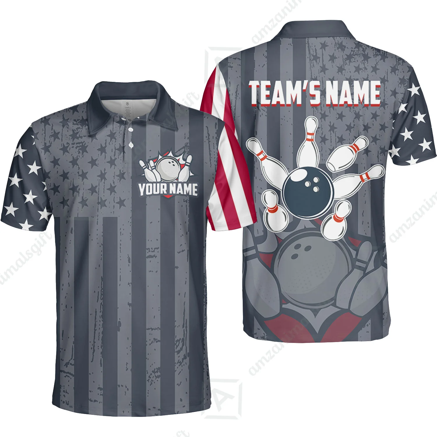 Customized Bowling Jersey Quarter-Zip Stand Collar Shirt, Bowling USA Flag Pattern Team Shirt For Men Women Bowlers - Image 4