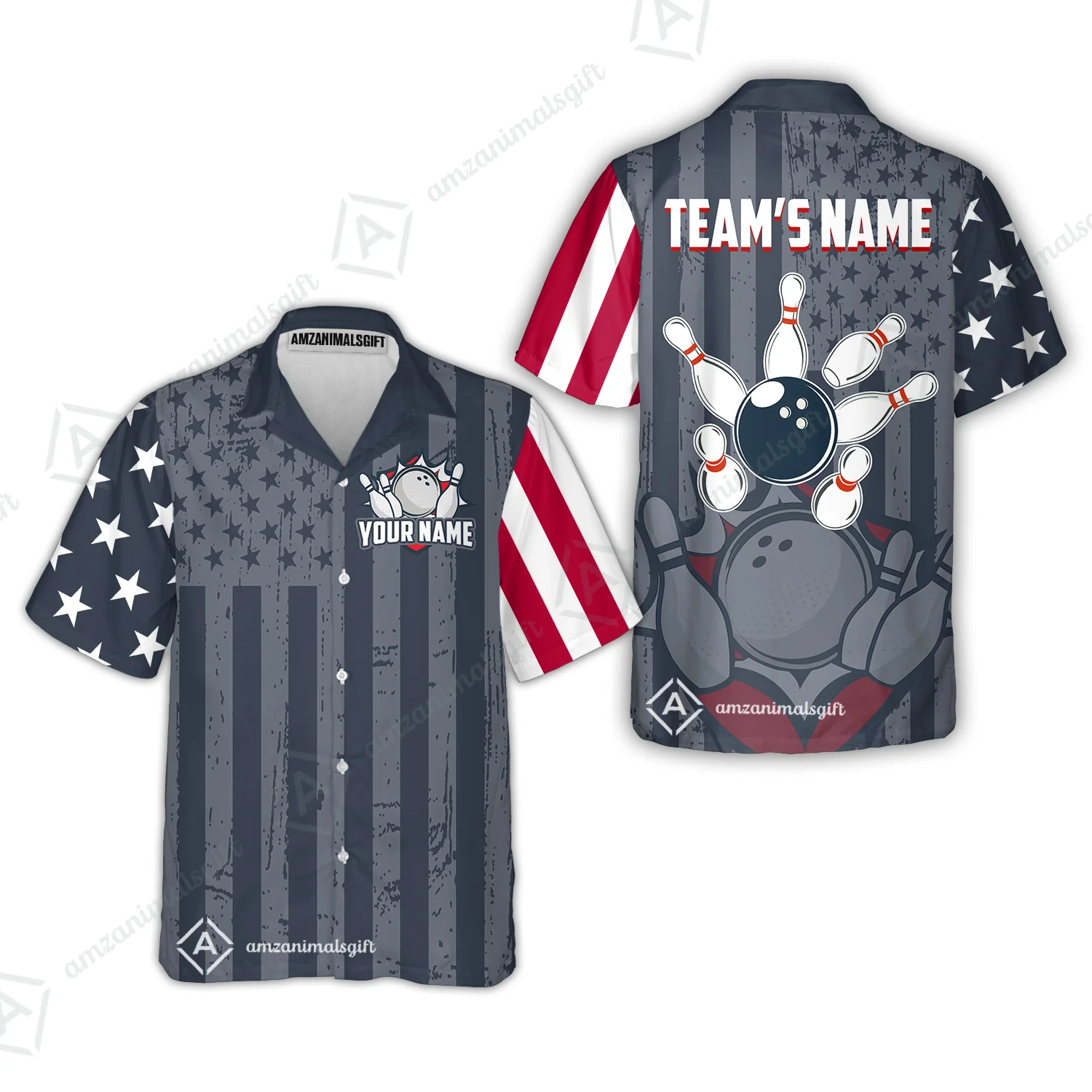 Customized Bowling Jersey Quarter-Zip Stand Collar Shirt, Bowling USA Flag Pattern Team Shirt For Men Women Bowlers - Image 8