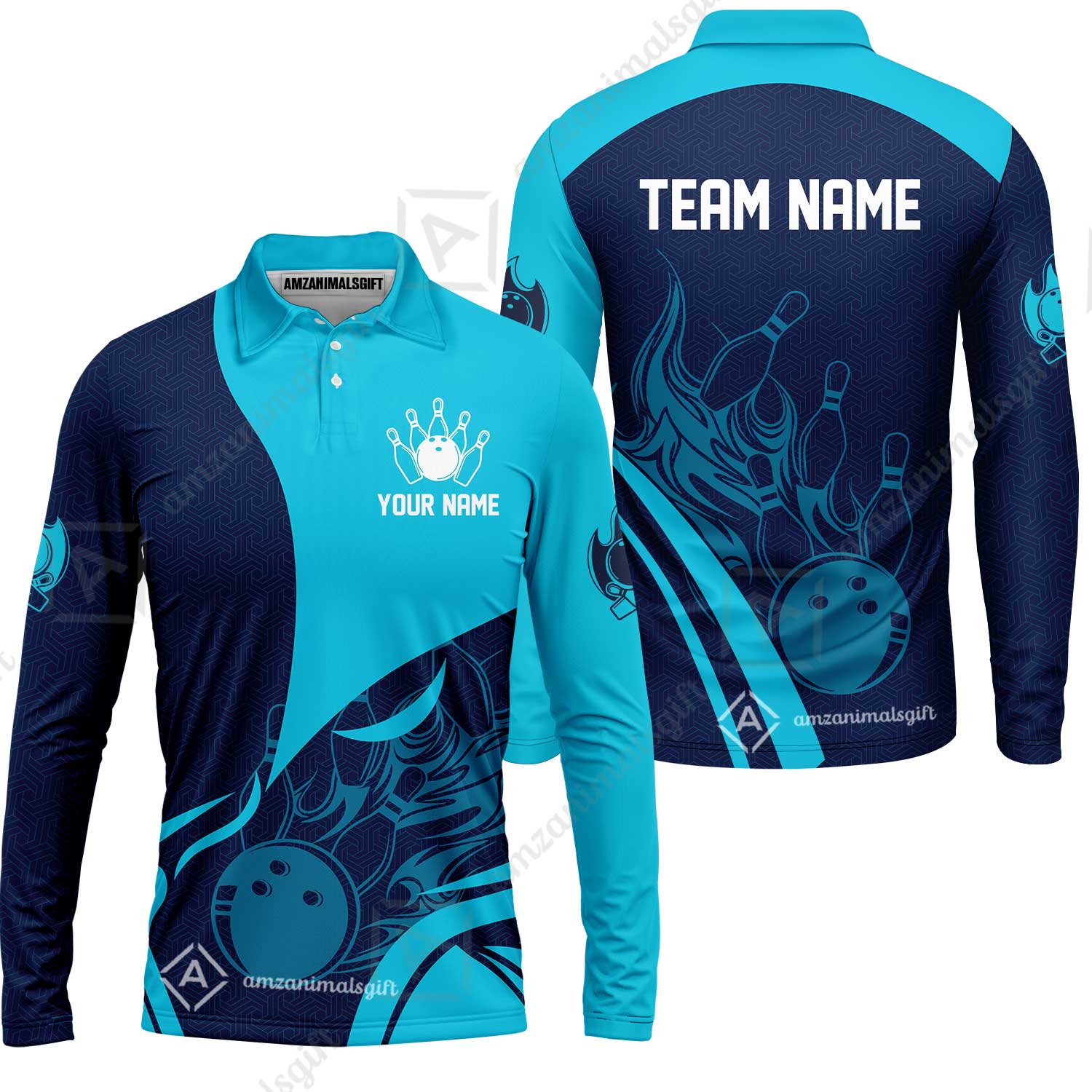 Customized Bowling Long Sleeve Polo Shirt, Flame Bowling Multicolor Custom Team Style Uniform Long Sleeve Polo Shirt, Outfit Jersey for Bowlers - Image 2