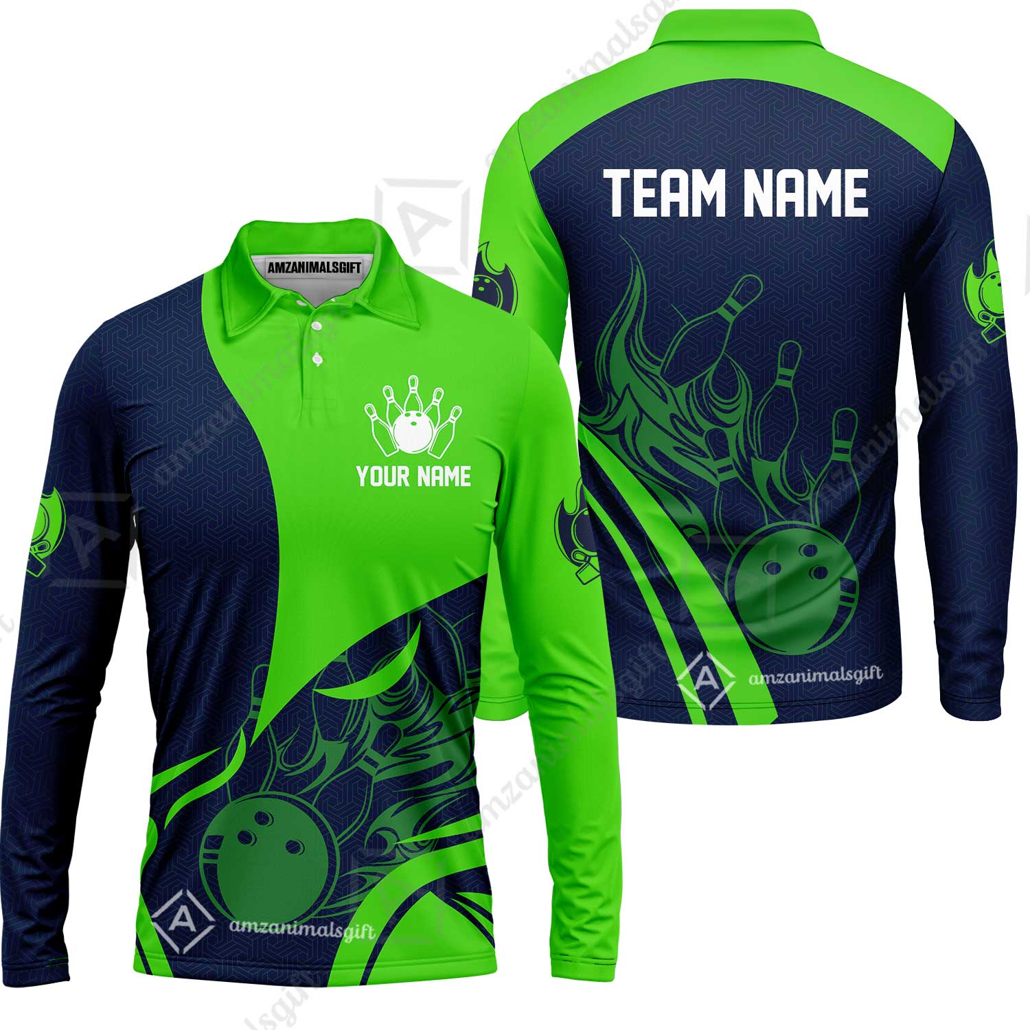 Customized Bowling Long Sleeve Polo Shirt, Flame Bowling Multicolor Custom Team Style Uniform Long Sleeve Polo Shirt, Outfit Jersey for Bowlers - Image 3