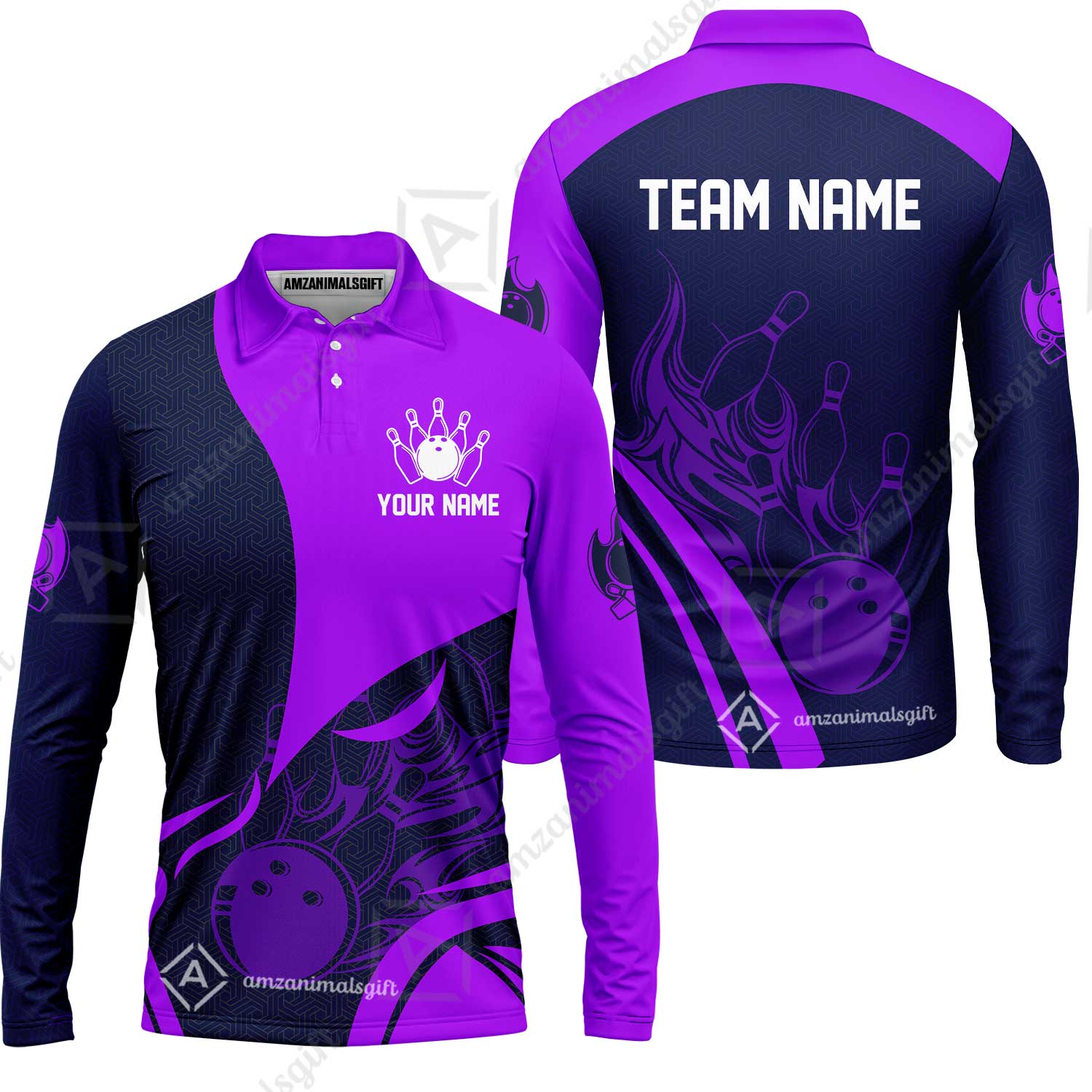 Customized Bowling Long Sleeve Polo Shirt, Flame Bowling Multicolor Custom Team Style Uniform Long Sleeve Polo Shirt, Outfit Jersey for Bowlers - Image 4