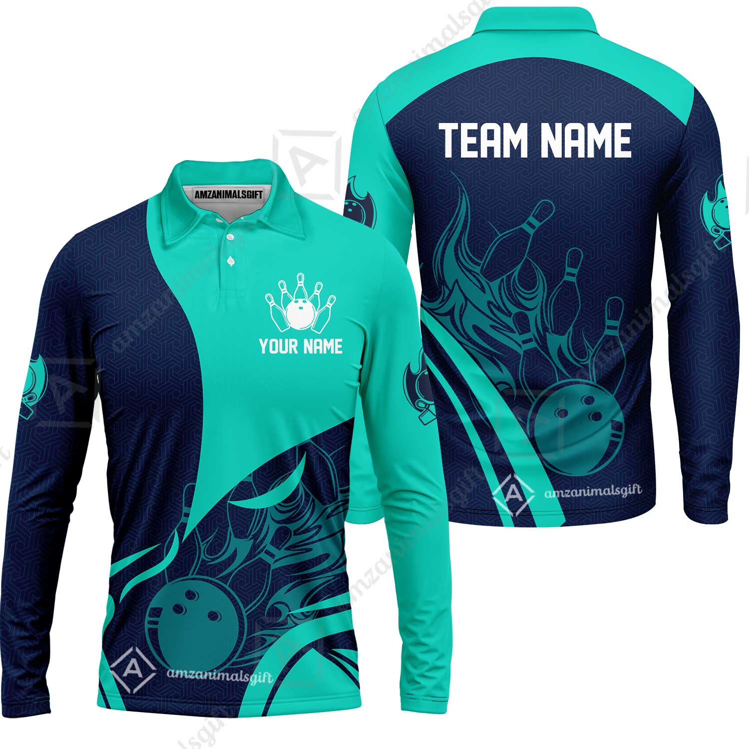 Customized Bowling Long Sleeve Polo Shirt, Flame Bowling Multicolor Custom Team Style Uniform Long Sleeve Polo Shirt, Outfit Jersey for Bowlers - Image 5