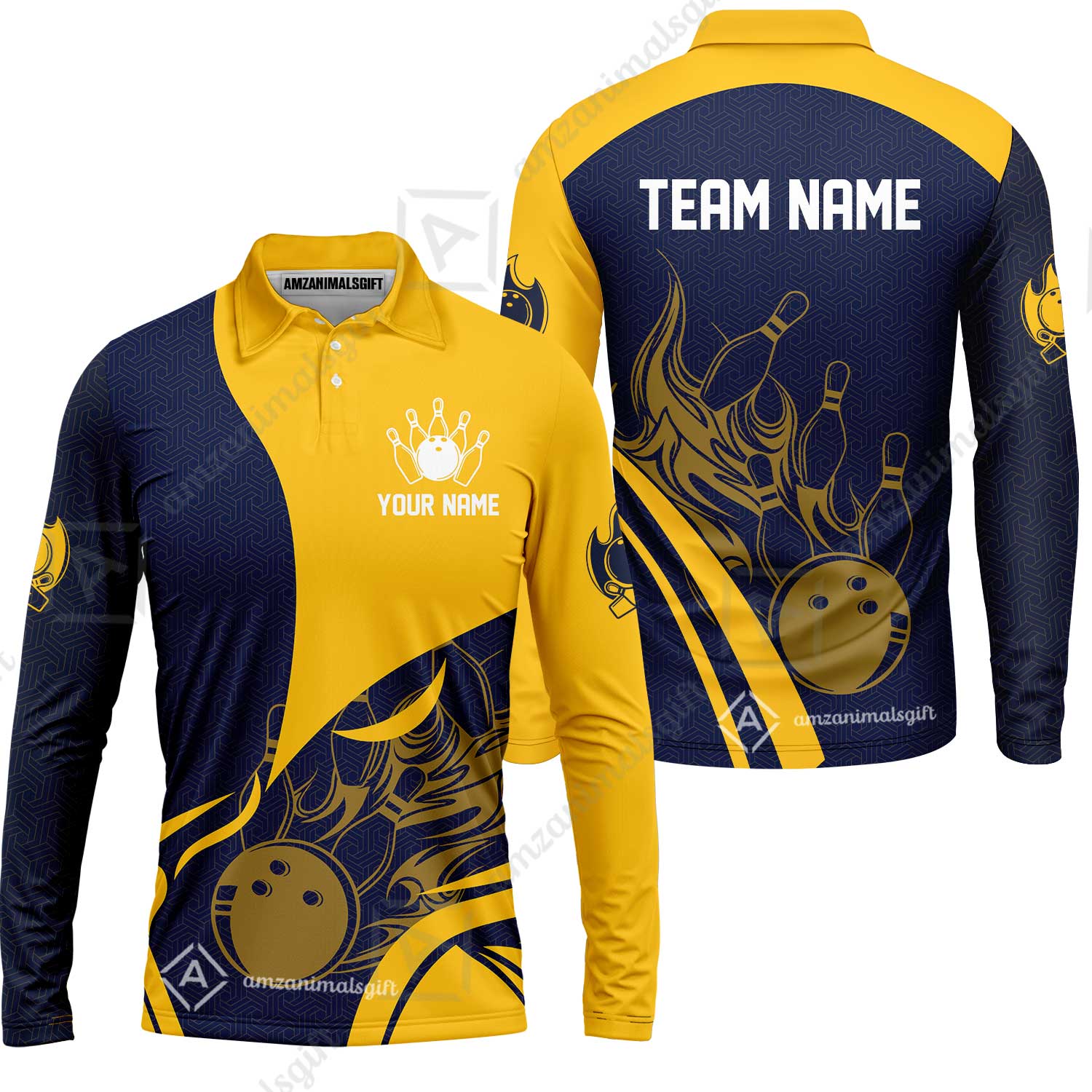 Customized Bowling Long Sleeve Polo Shirt, Flame Bowling Multicolor Custom Team Style Uniform Long Sleeve Polo Shirt, Outfit Jersey for Bowlers - Image 6
