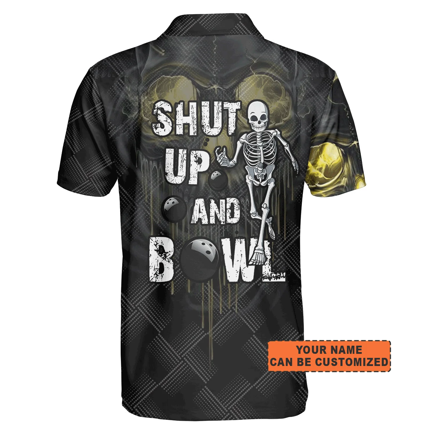 Customized Bowling Men Polo Shirt, Personalized Shut Up And Bowling Golden Skul Polo Shirt For Men, Bowling Lovers - Image 3