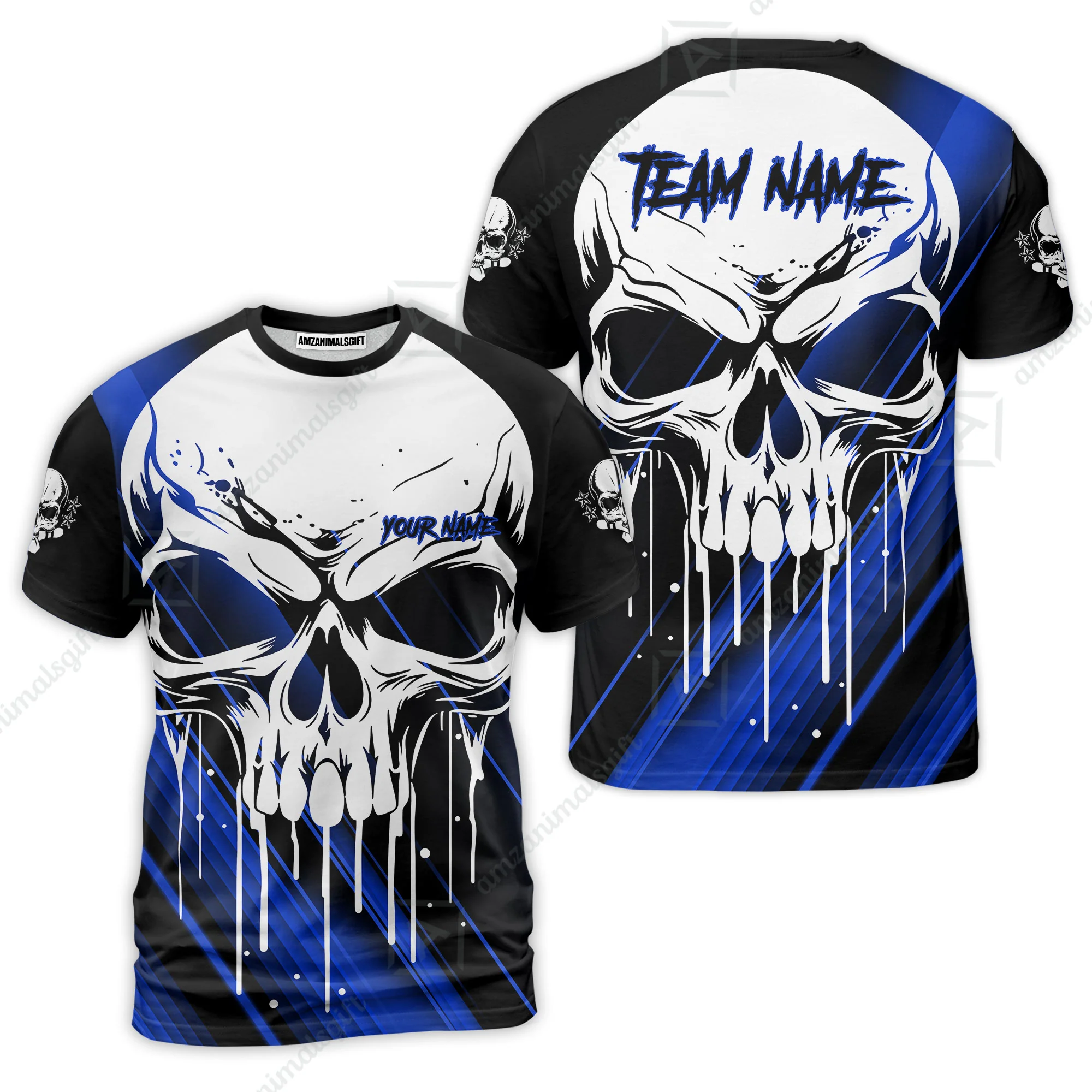 Customized Bowling Polo, Blue Skull Bowling Creepy Style Bowling jerseys Custom Name And Team Shirt - Image 5
