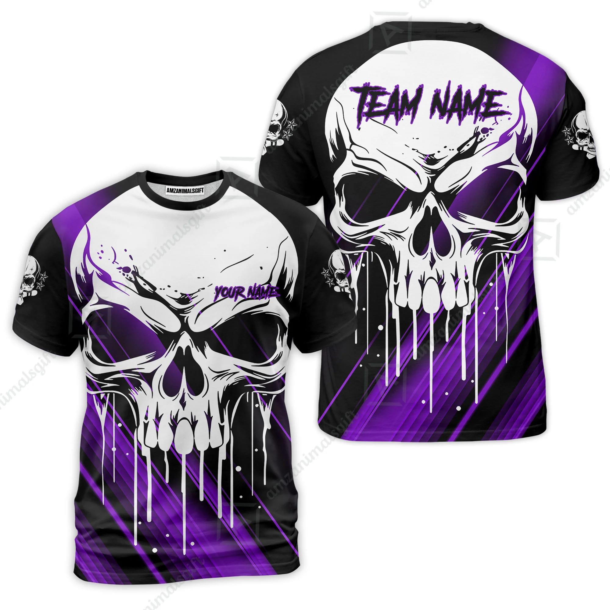 Customized Bowling Polo, Blue Skull Bowling Creepy Style Bowling jerseys Custom Name And Team Shirt - Image 9