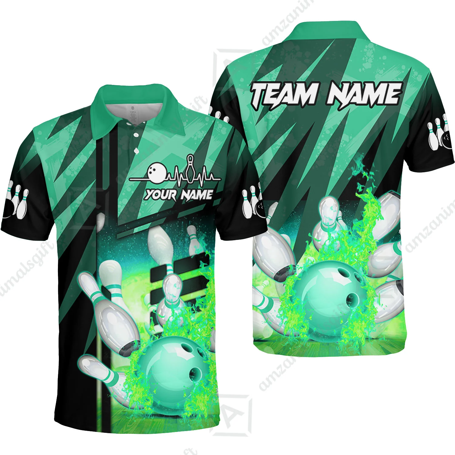 Customized Bowling Jersey Shirt, Bowling And Pins Abstract Grunge Texture XX Multicolor Option Customized Name And Team Zipper Polo Jerseys Shirts - Image 10
