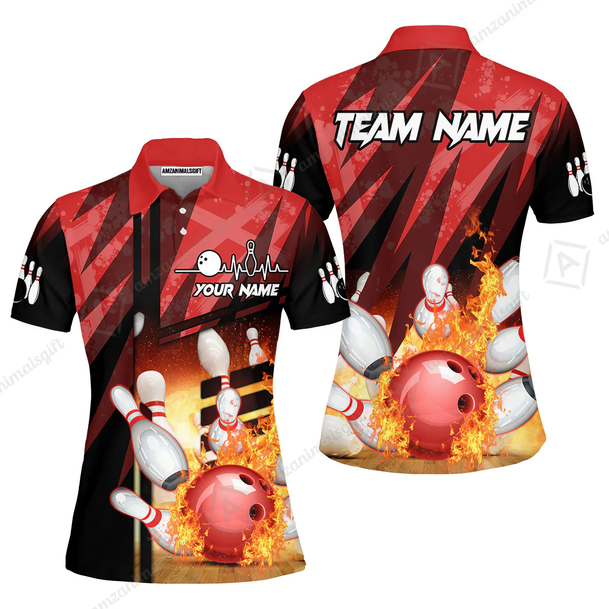 Customized Bowling Jersey Shirt, Bowling And Pins Abstract Grunge Texture XX Multicolor Option Customized Name And Team Zipper Polo Jerseys Shirts - Image 14